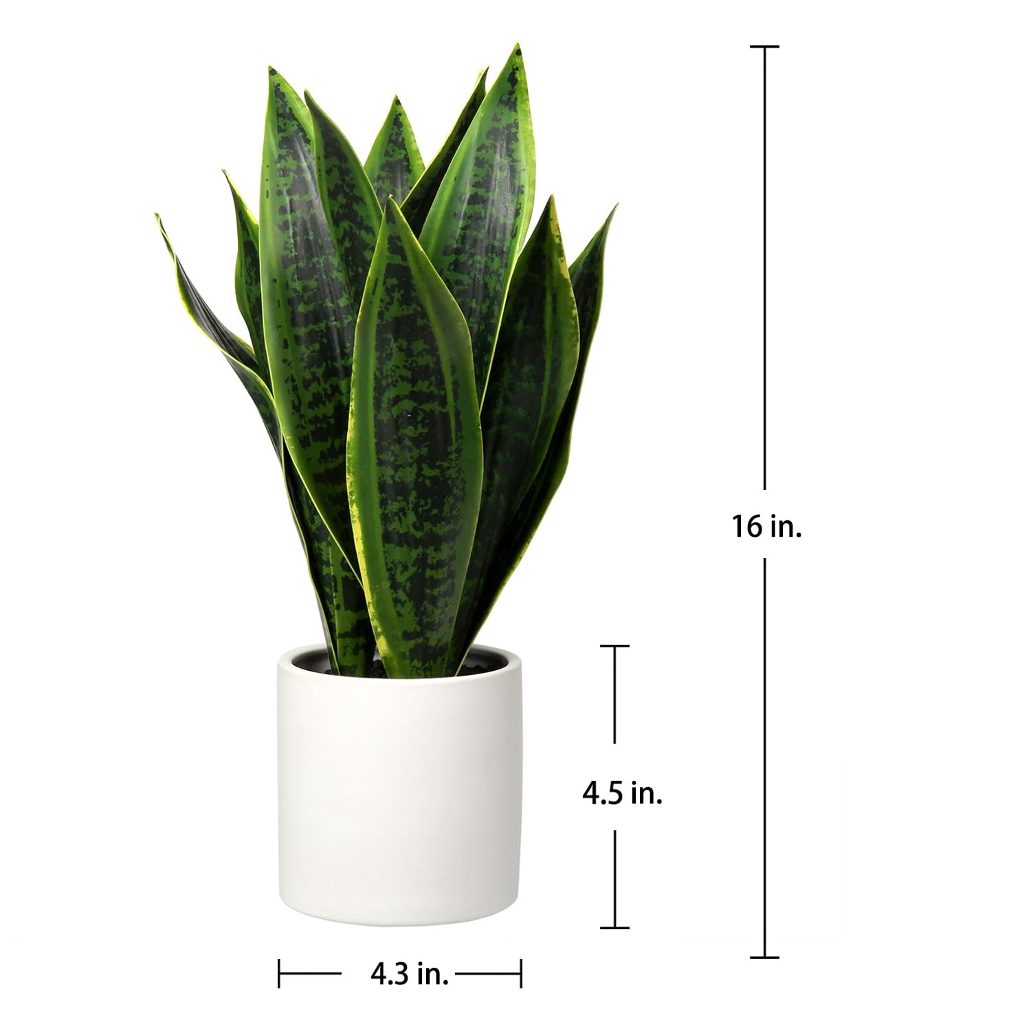 Fake Snake Plant 16″ Faux Potted Plant Artificial Snake Plant with White Cera…