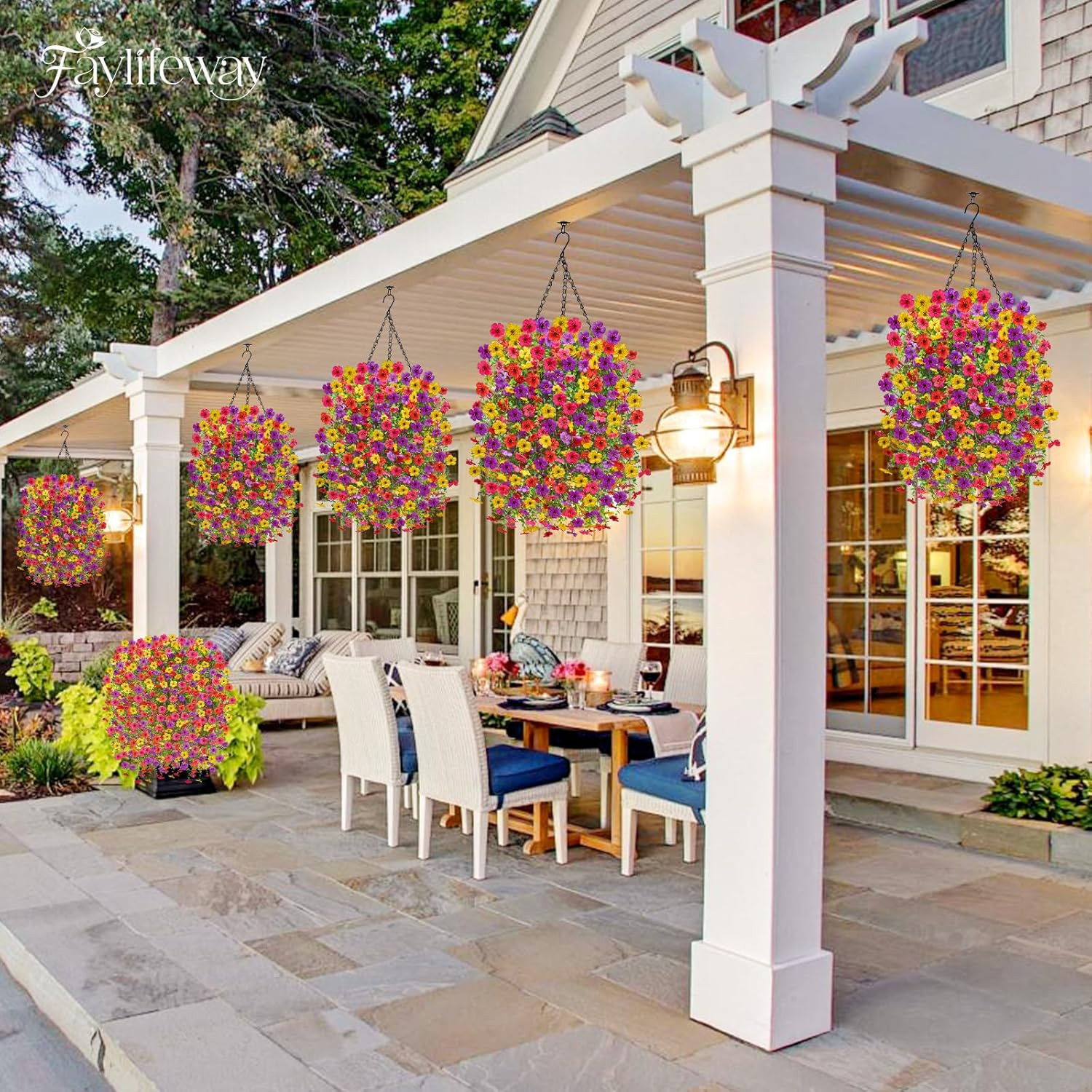 Artificial Hanging Flowers for Outdoors, 4PCS UV Resistant Artificial Outdoor Fl