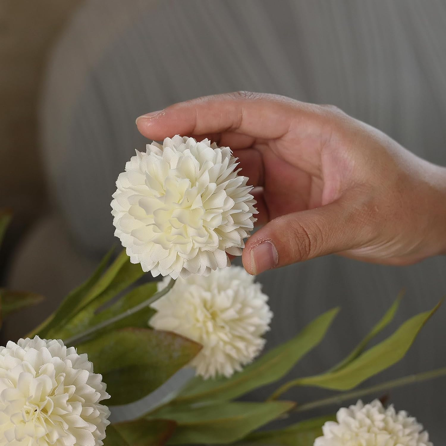 6 Pcs Faux Silk Pompon Mum Artificial Flowers for Vase -27″, Bulk Fake Chrysanth