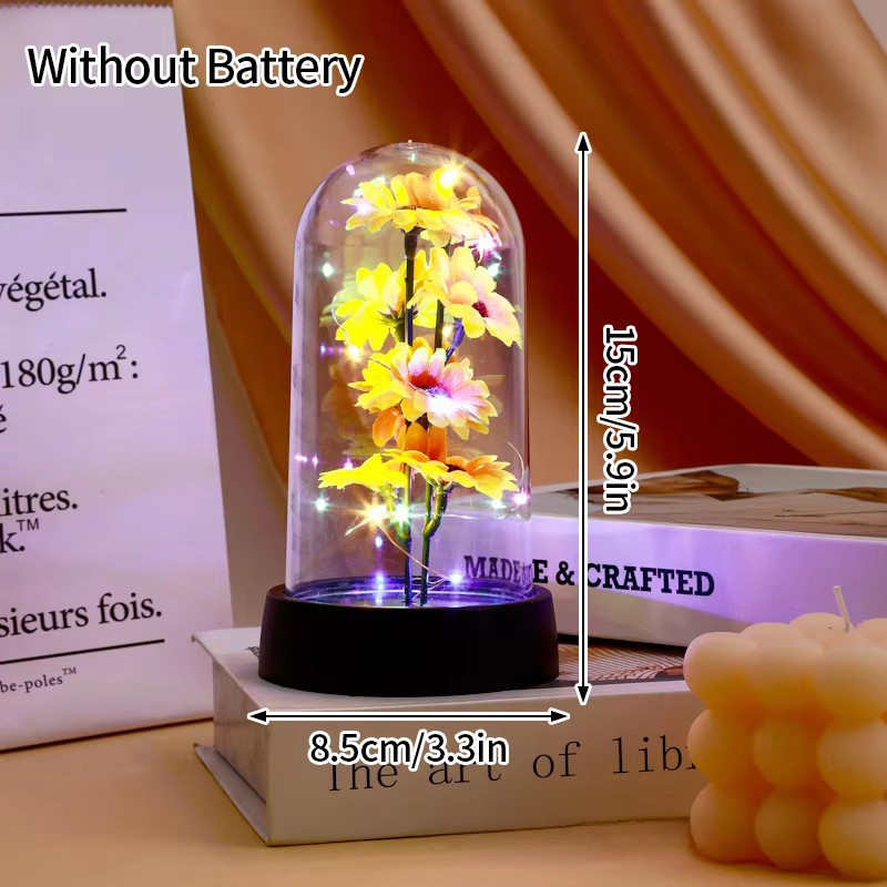 Eternal Rose Flowers Artificial Foil Flower in Glass Glow Immortal Flower LED Ro