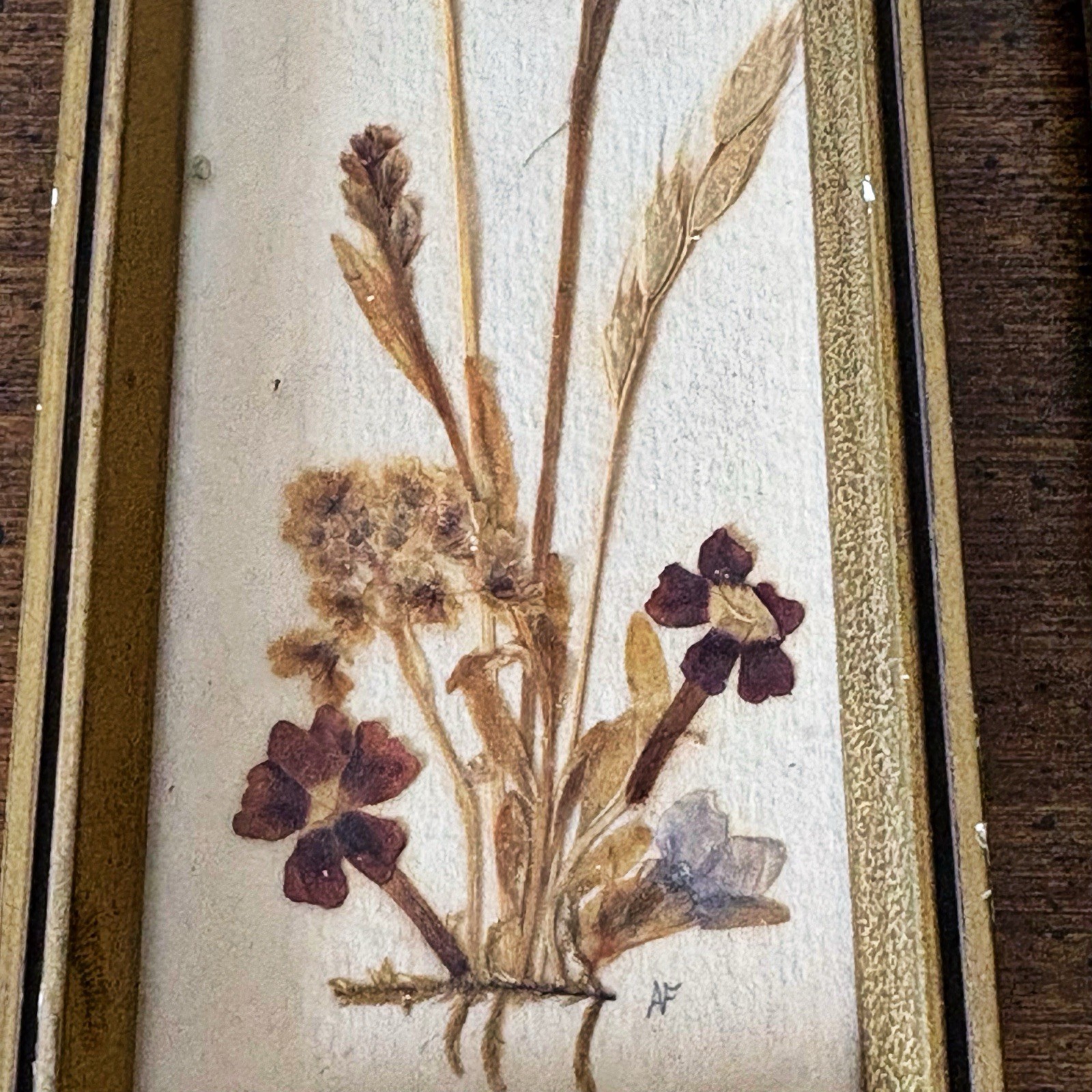 Set Vintage Pressed Flower Framed East Germany 7.5”x2.75” Cottage Core Signed