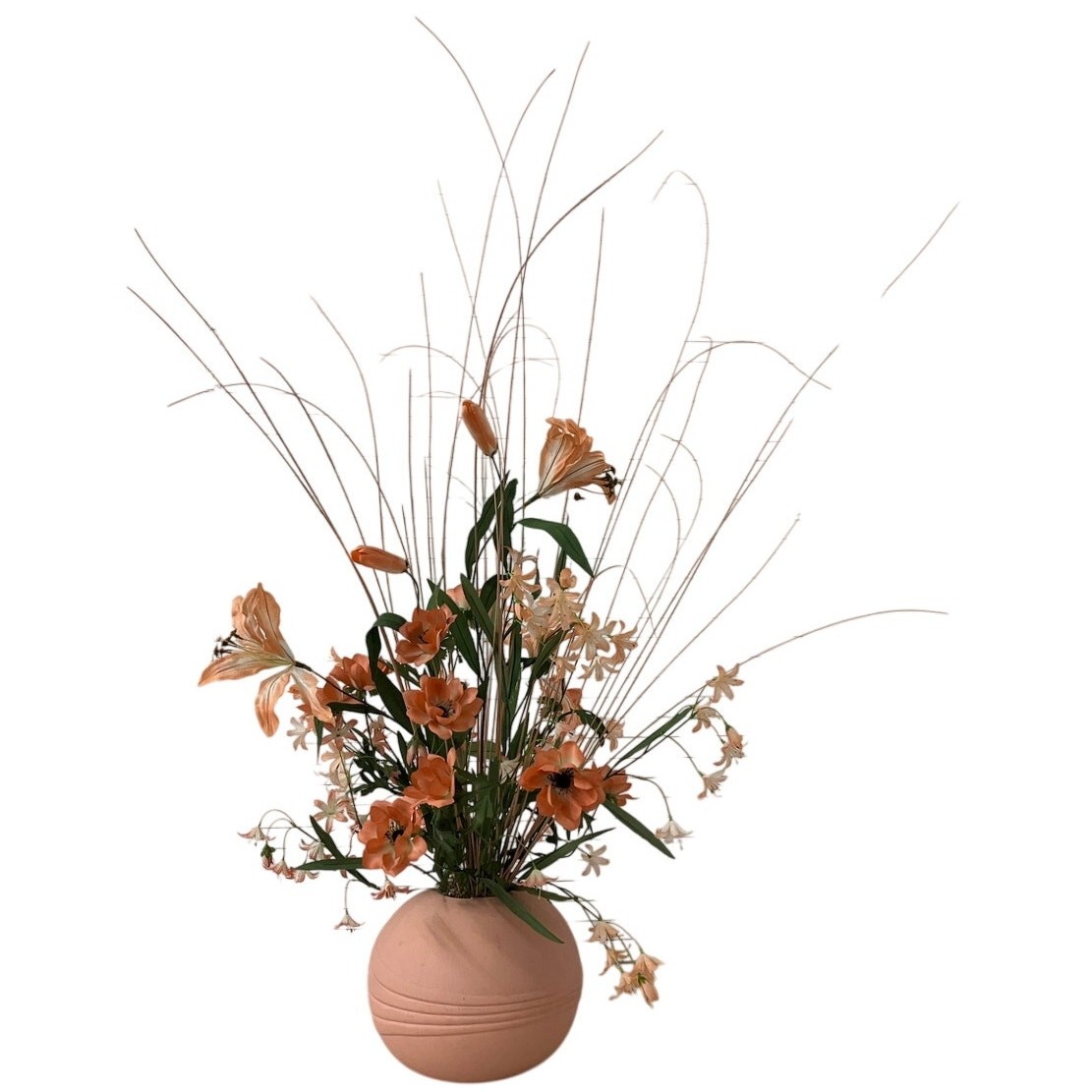 Faux Floral Arrangement Pink Round Planter Peach