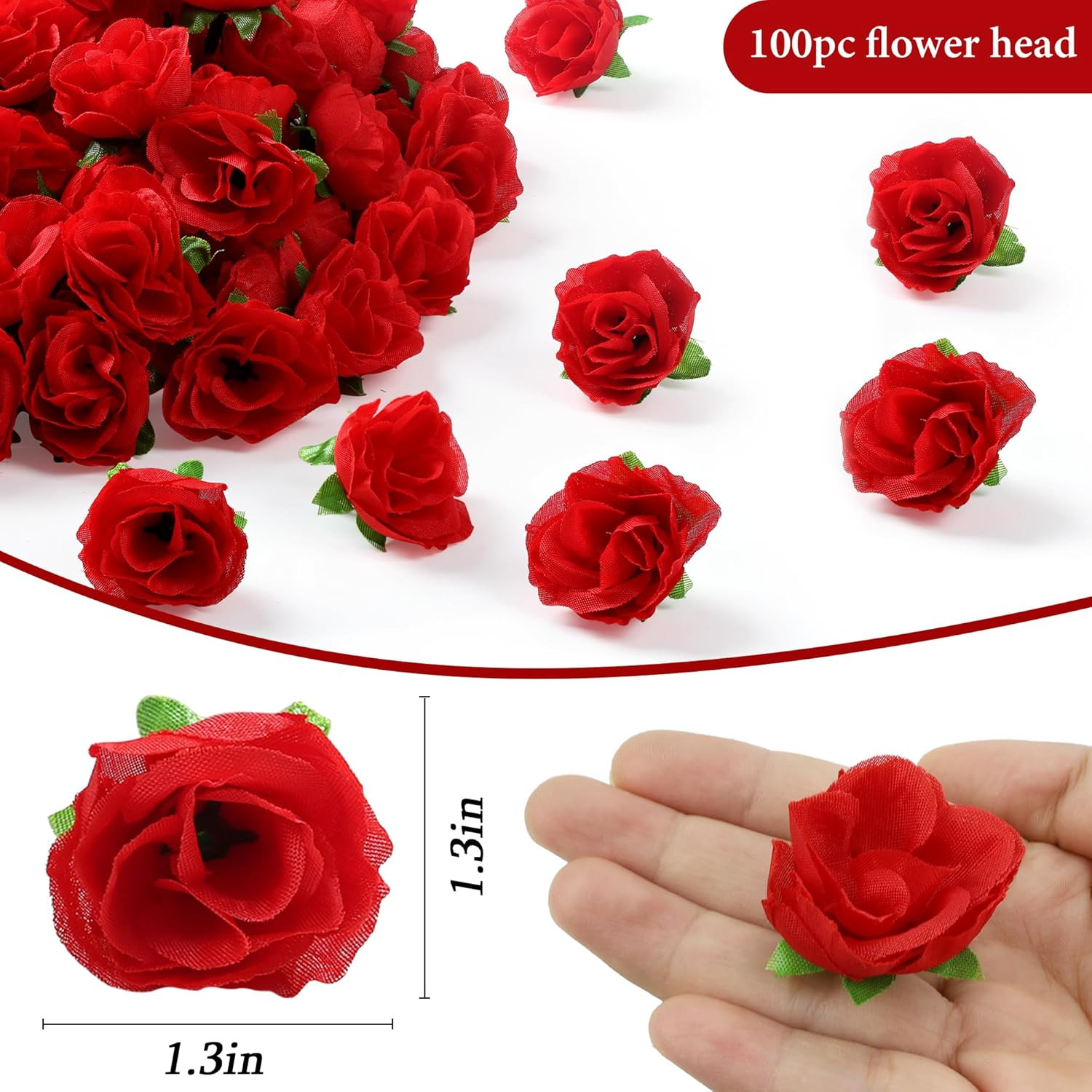 100 Pcs 1.3 inches Mini Red Rose Head Red Roses Artificial Flowersfor Home DIY F
