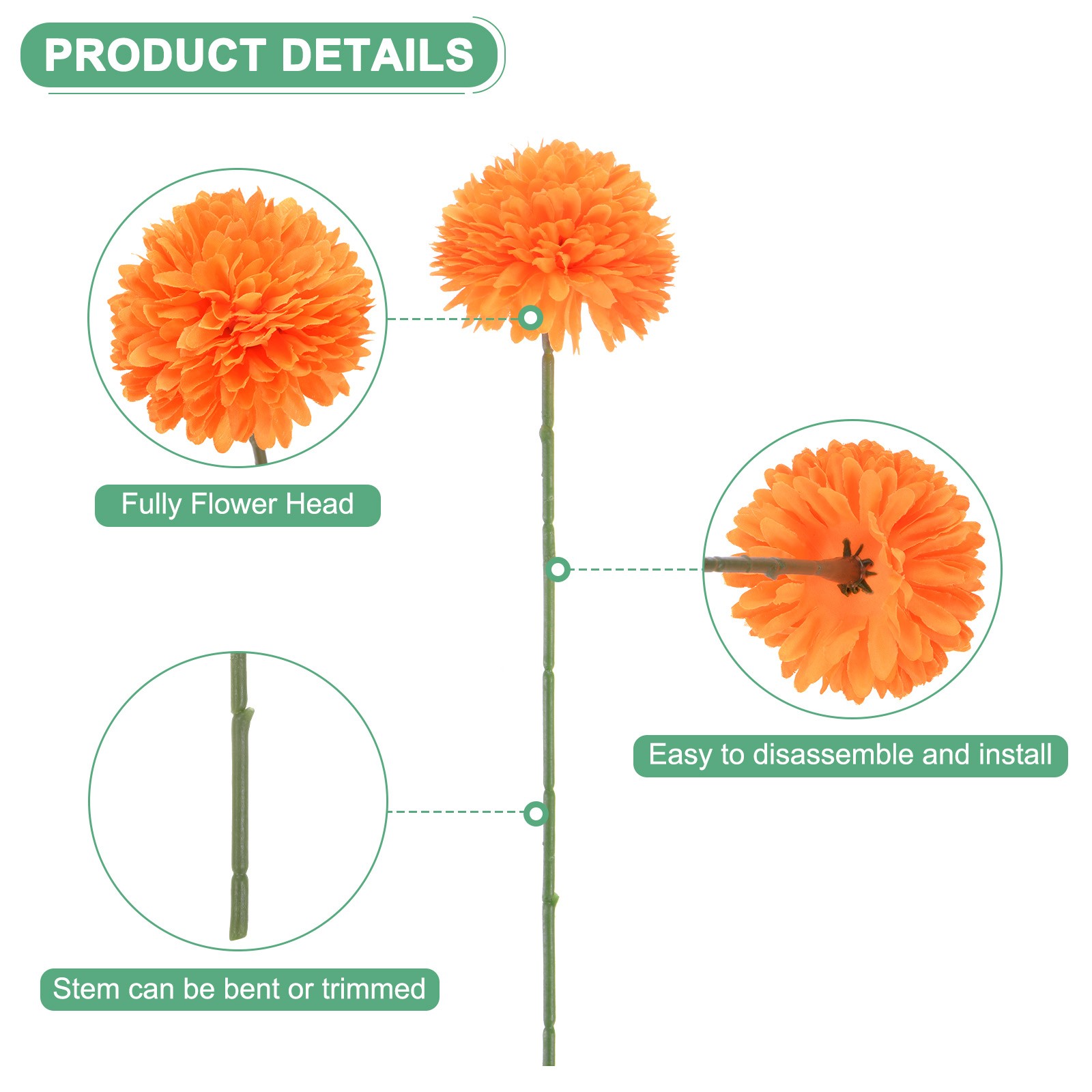 12-Pack Artificial Chrysanthemum Ball Flowers White,Champagne,Yellow,Orange