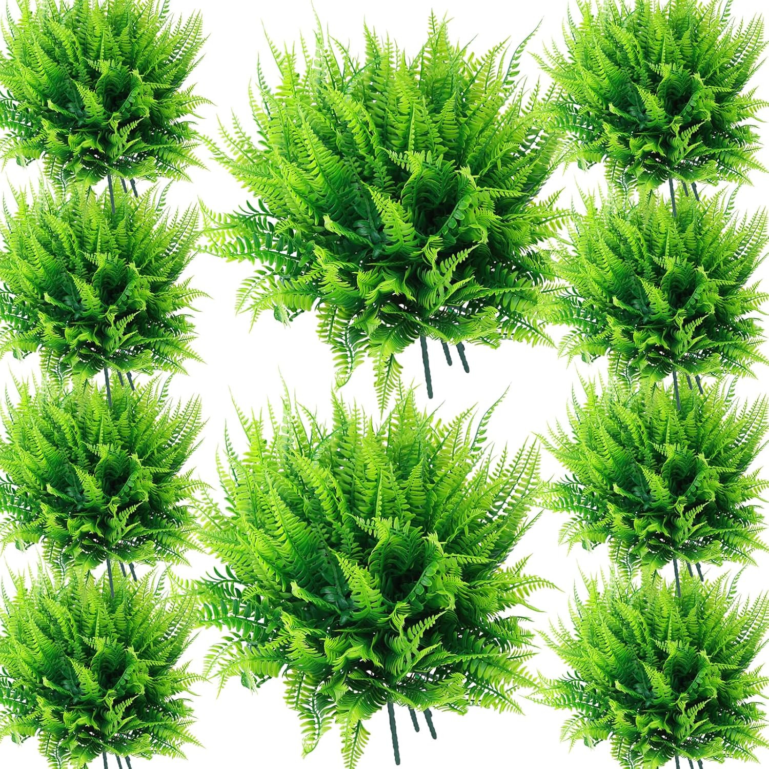 Fake Fern Plants Faux Boston Ferns UV Resistant Greenery for Outdoor 10 Pack