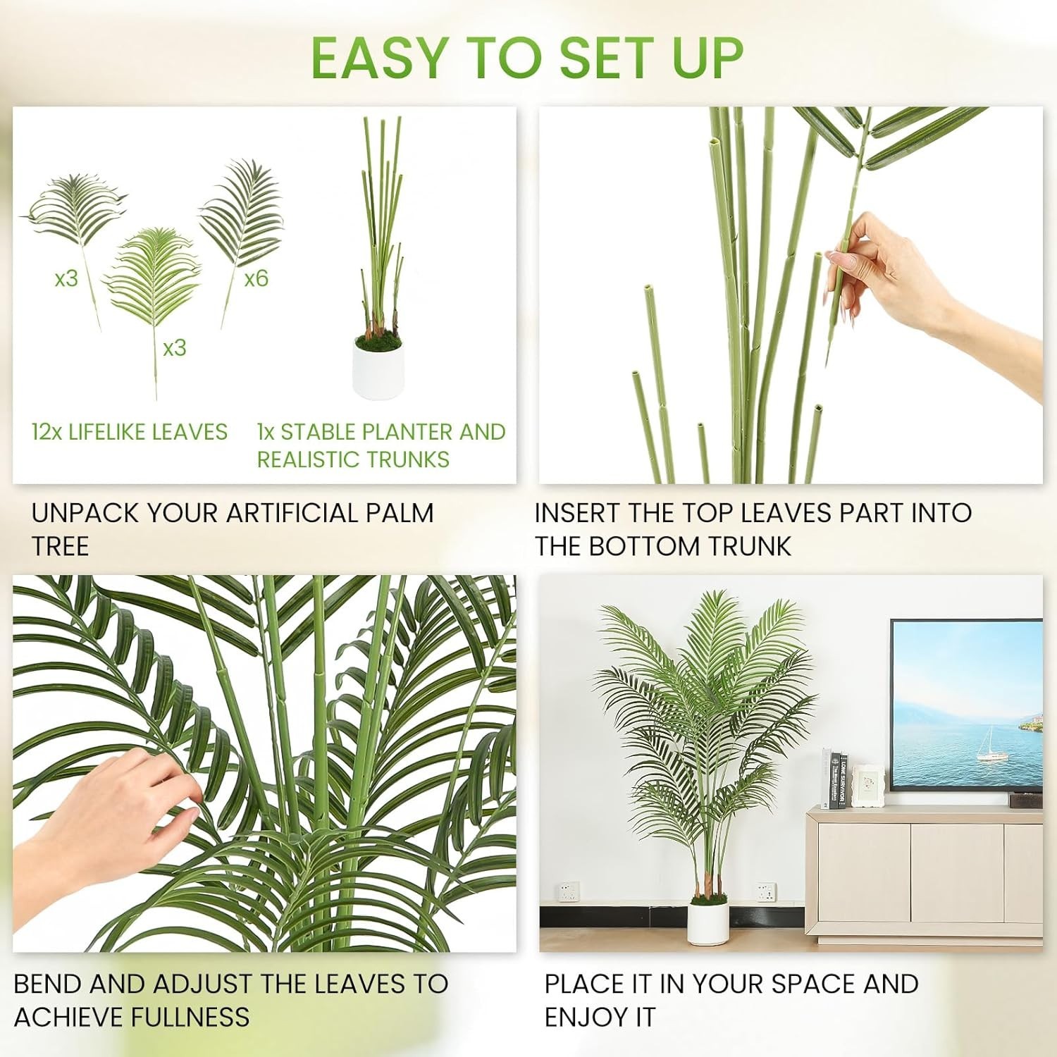 NEW 5FT Artificial Palm Tree Areca 12 Leaves White Planter Indoor Outdoor