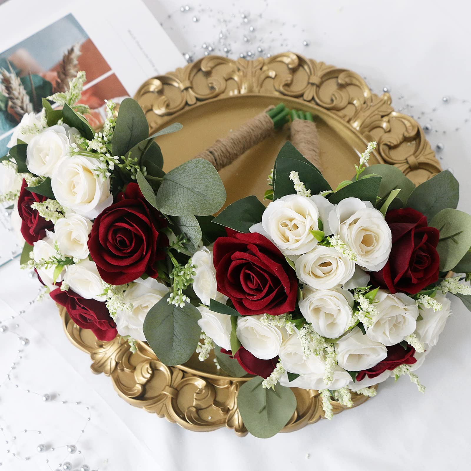 HOMENERGY Bridesmaid Bouquet Flower for Wedding – 7 Inch Artificial Flower Bo…