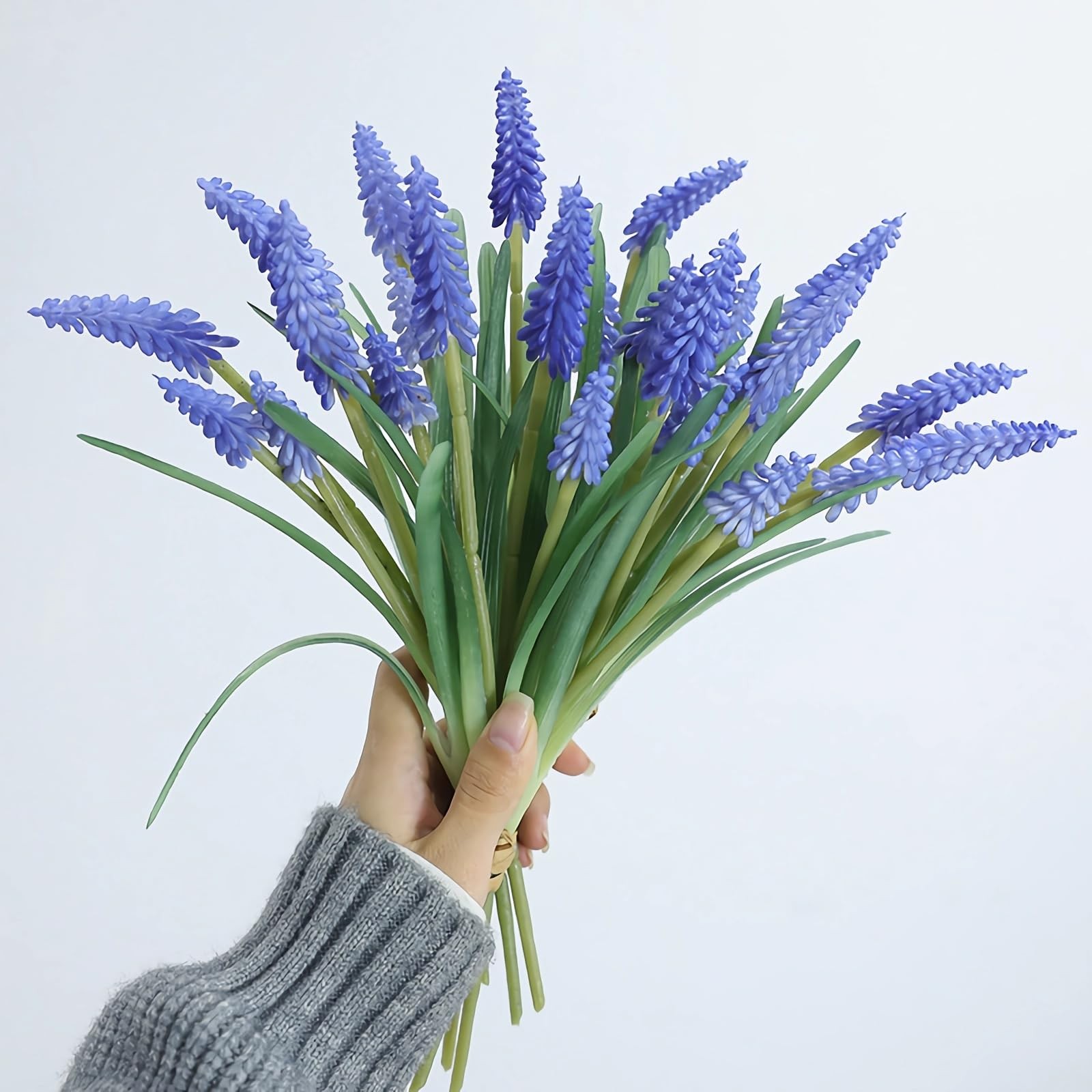 10 PCS Artificial Grape Hyacinth 12 Inch Latex Fake Muscari Faux Blue Decor