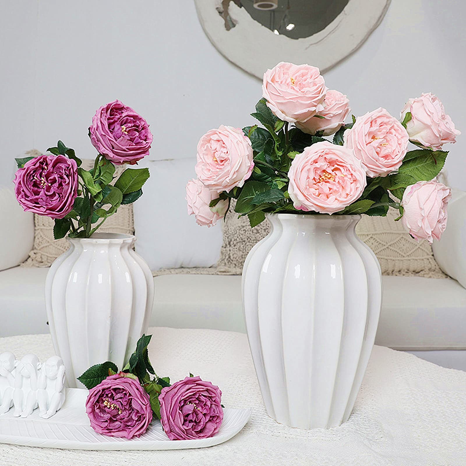 4 PCS Pink Austin Roses Artificial Flowers Real Touch Latex For Wedding Bouquet