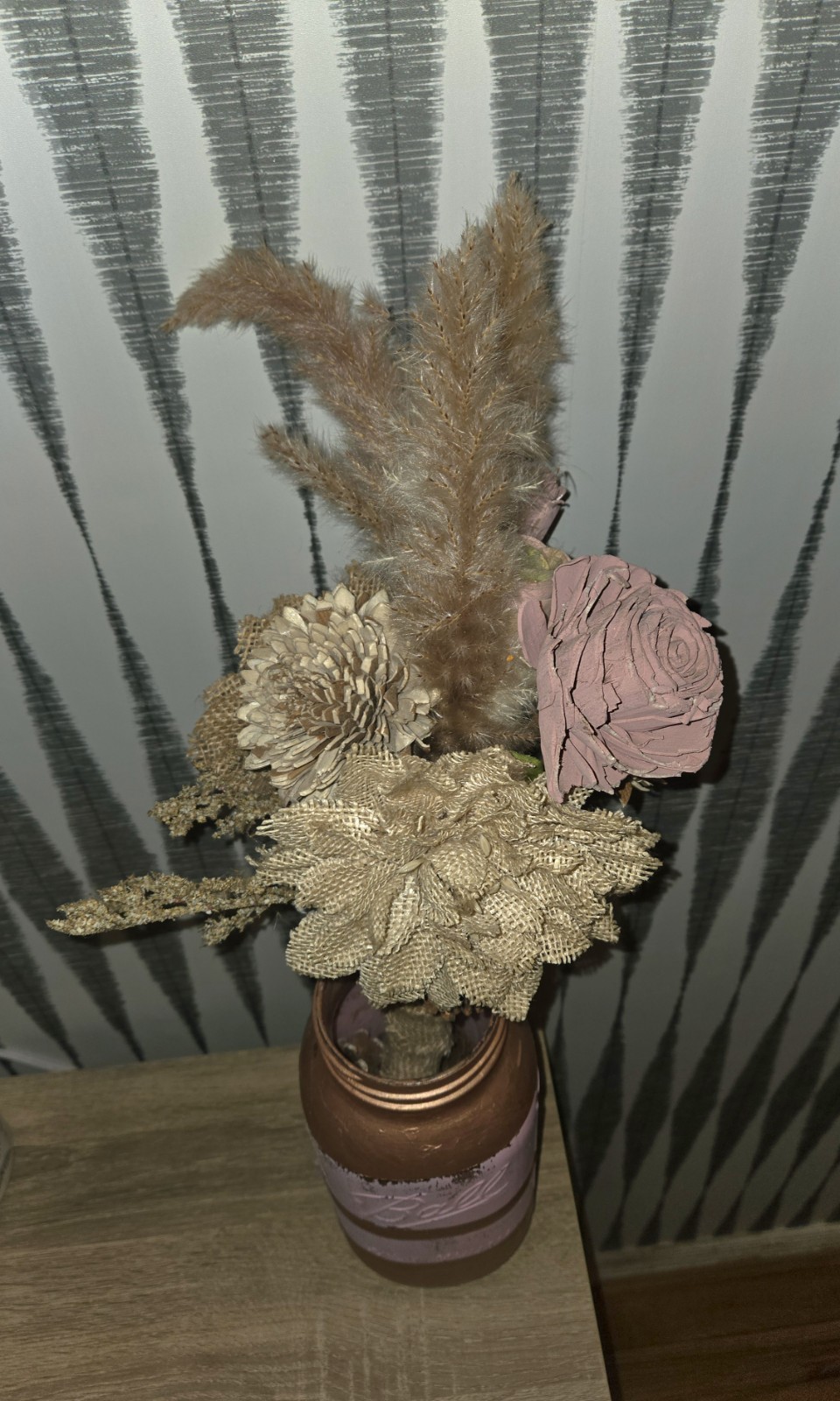 Boho Dried Floral Bouquet Rustic Burlap & Pampas Sola Wood Flowers Home Decor