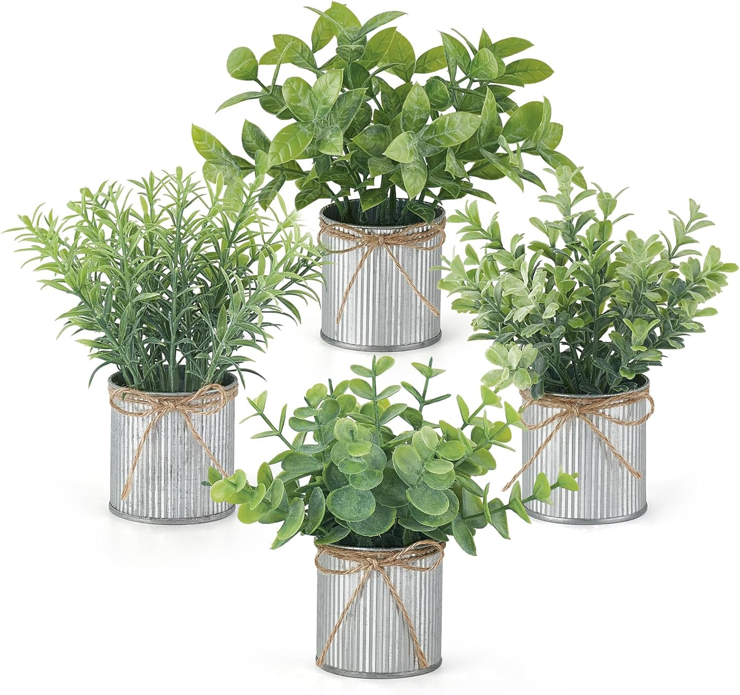 4 Packs Small Fake Plants in Farmhouse Galvanized Pots Table Centerpiece Mini…