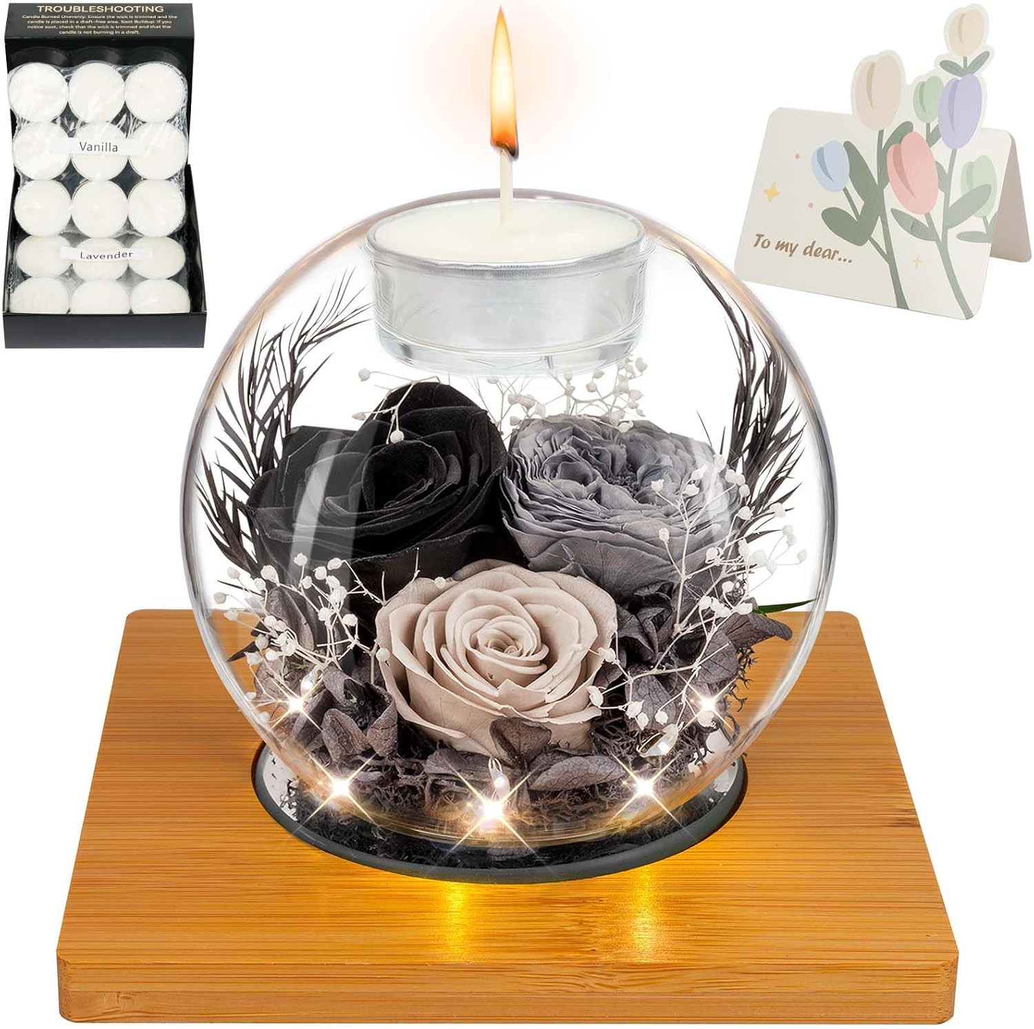 Preserved Red Real Rose in Glass with Scented Candles – Forever Flower Romantic