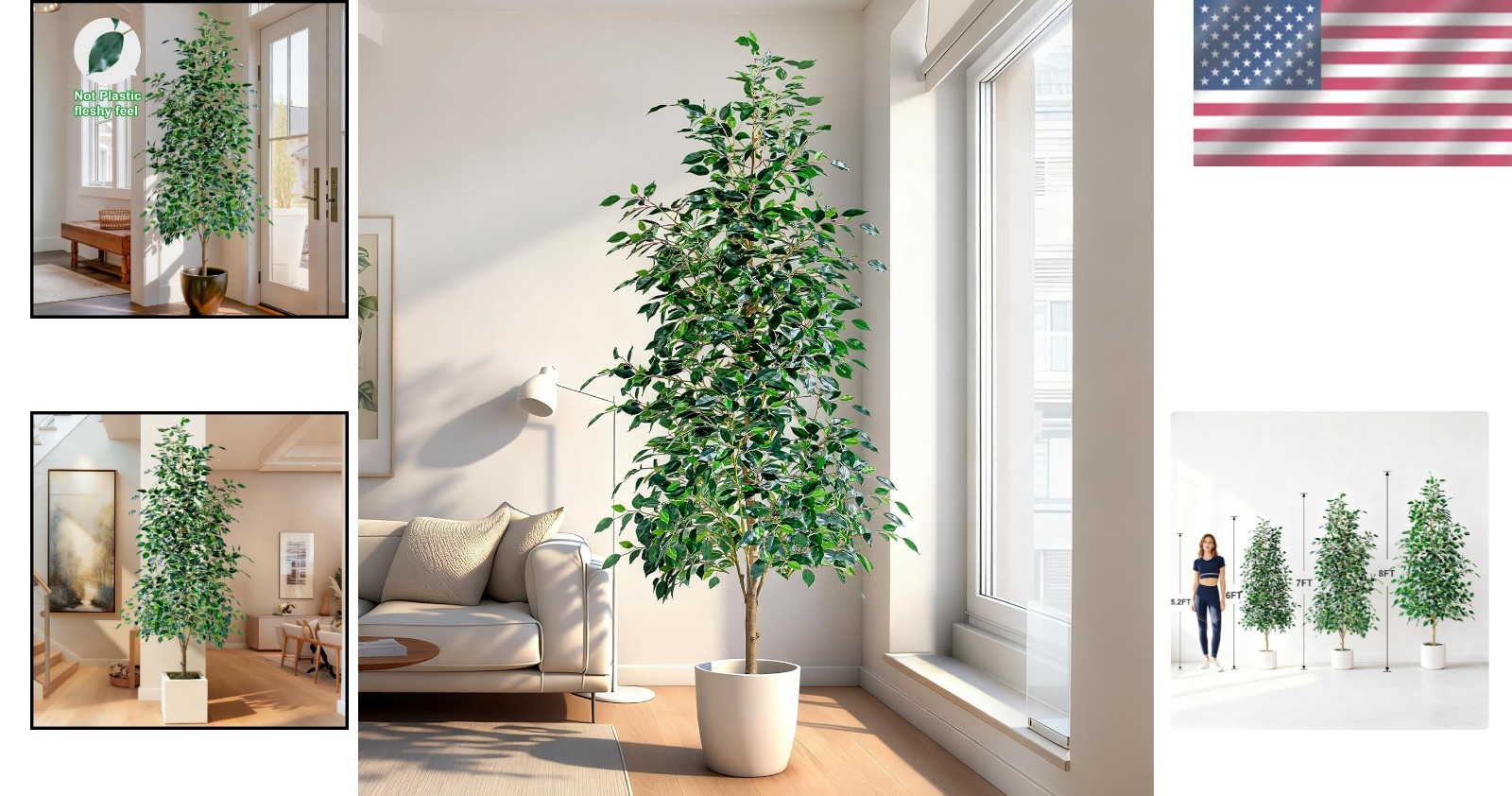 Artificial Ficus Tree 6FT Indoor Faux Tree with Pot Real Looking Green Decor