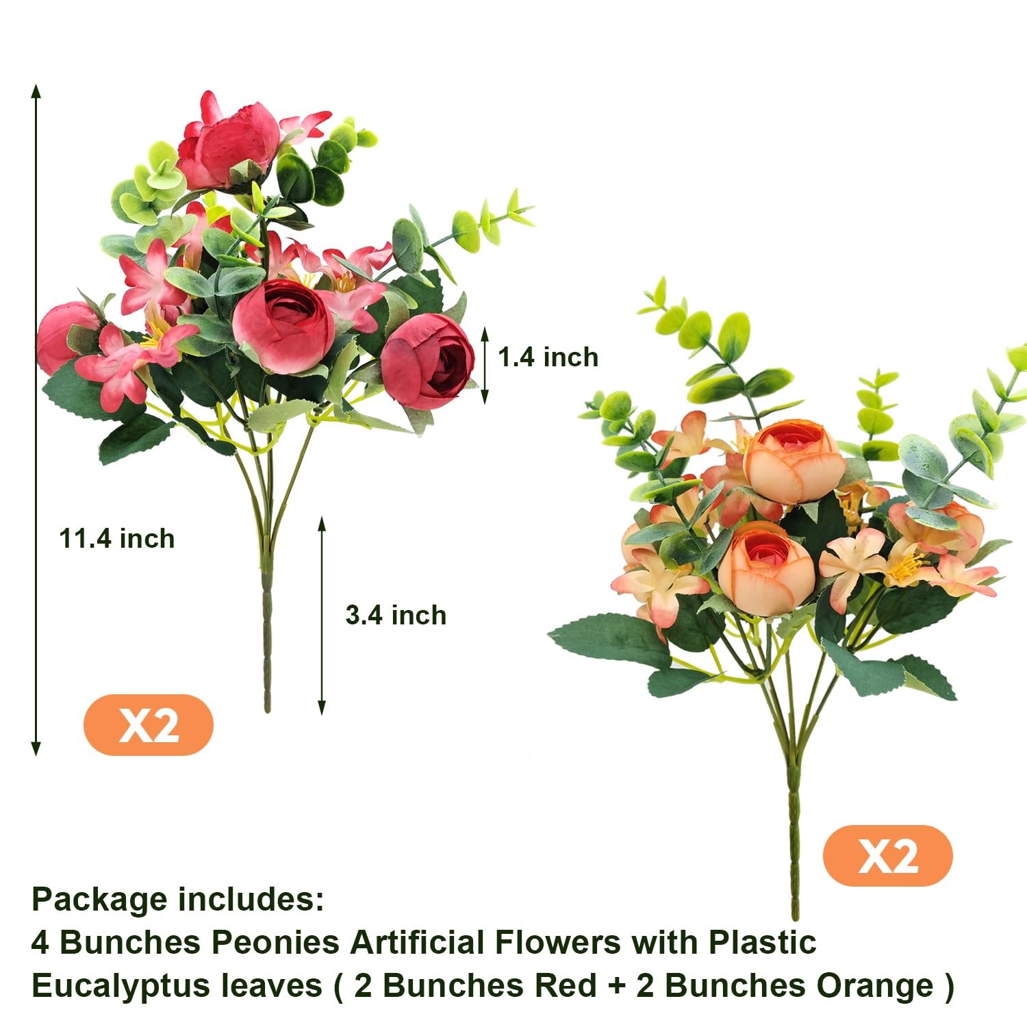 4 Bundles Artificial Peony Flowers with Eucalyptus & Lilac, UV Resistant Faux…