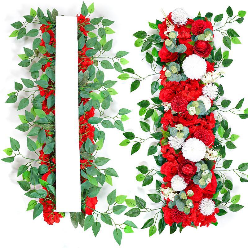 100cm Luxury White Rose Artificial Flower Row – Wedding Table Centerpiece, Bac
