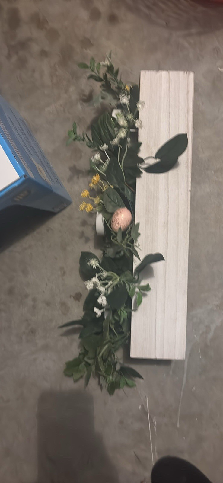 Artificial Floral Centerpiece with Eggs, Candles, Greenery, Green/White/Yellow