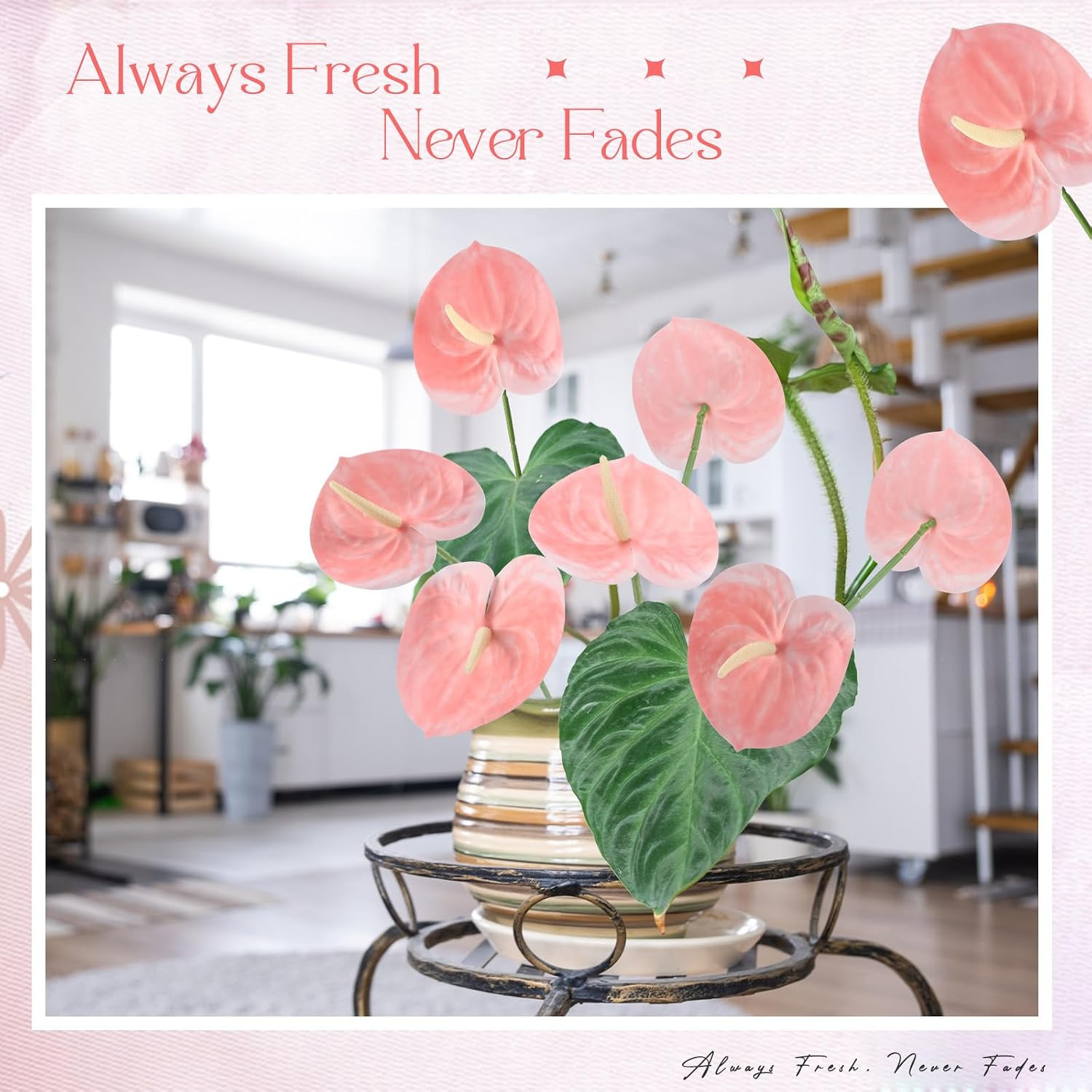 20 Pcs Pink Artificial Anthurium Flowers for Weddings & Home Decor