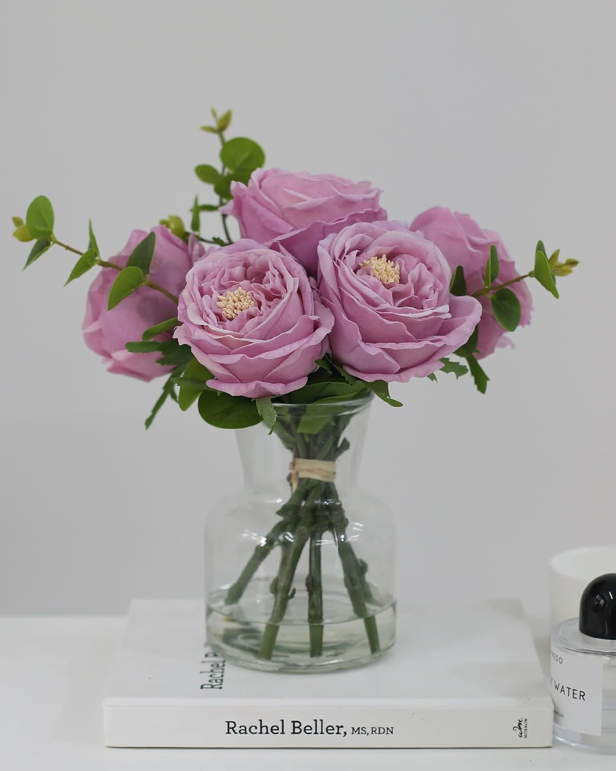 Artificial Flowers with White Roses in Vase, Fix Lifelike Fake Flowers in Vase w