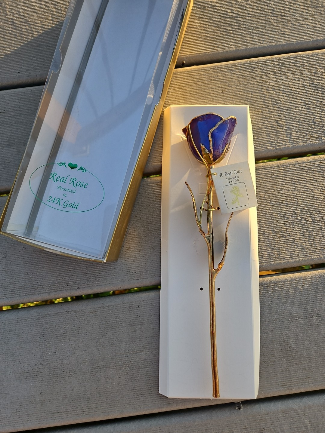 GIFT BOXED BLUE Lacquer Dipped 24K Gold Abracadabra Real Rose