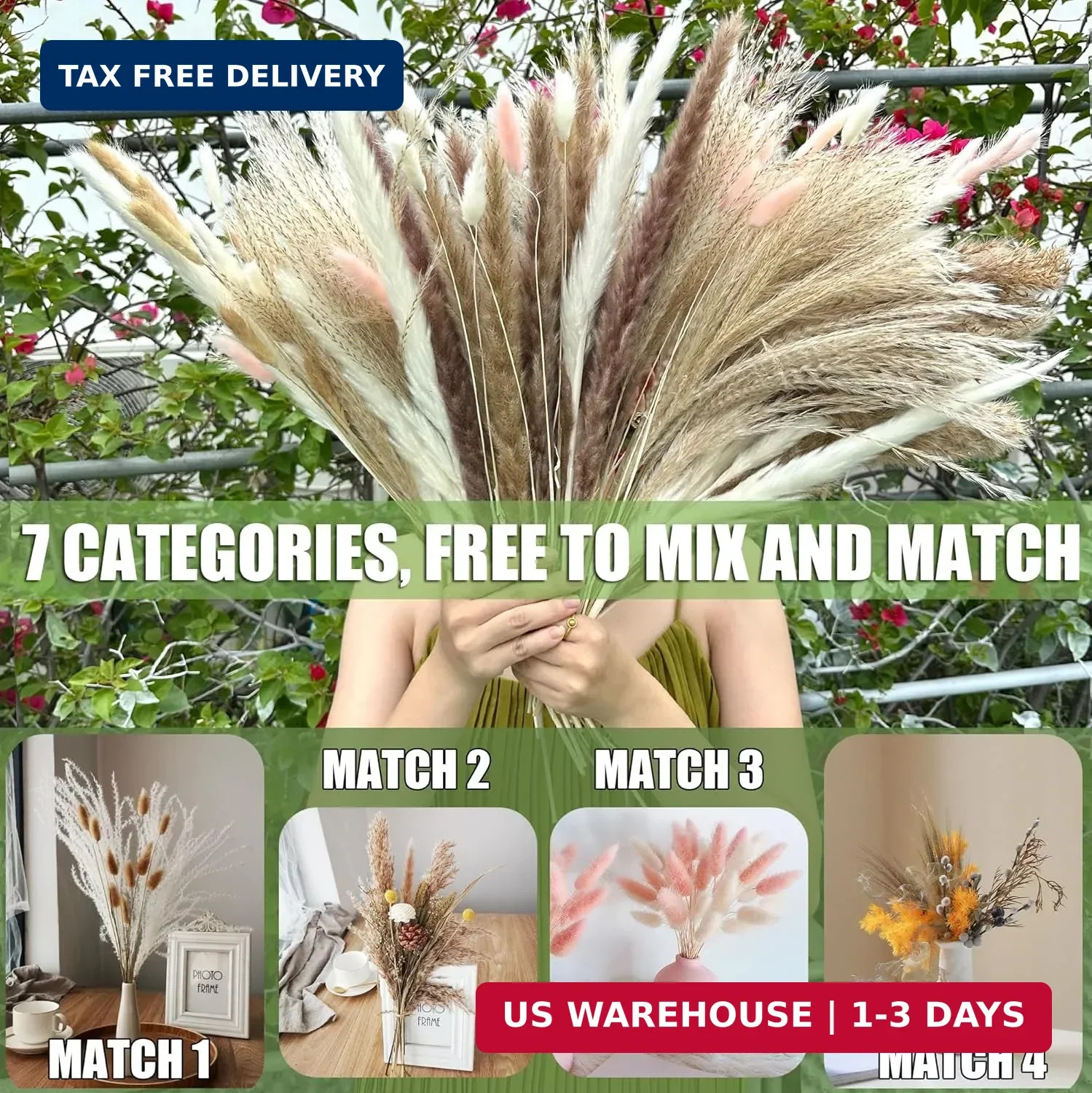 Dried Pampas Grass Decor 107 pcs Boho Home Decor 17 Inch Natural Dried Flower Bo
