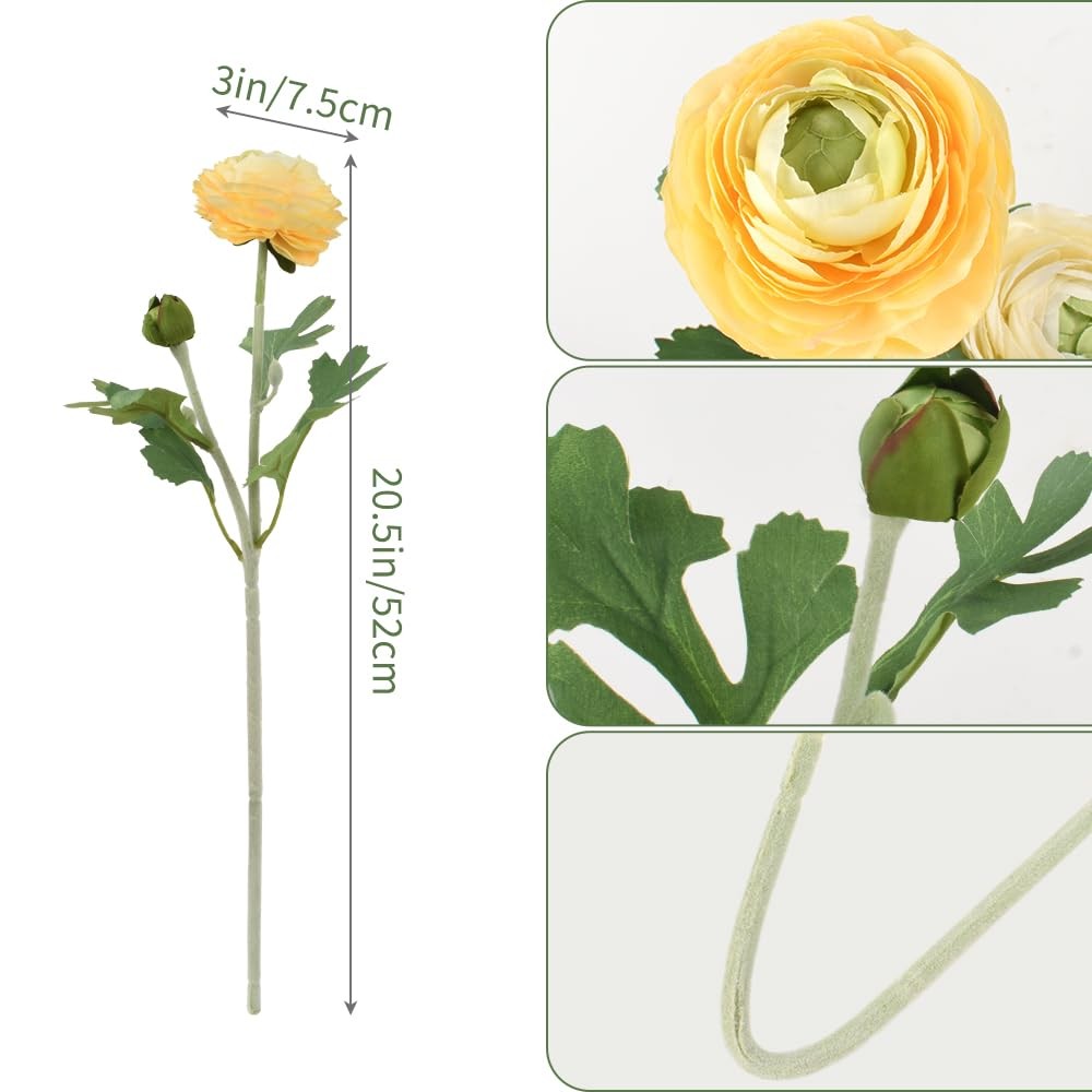 Artificial Ranunculus Flowers, 6pcs Silk Ranunculus Flower Branches with Real…