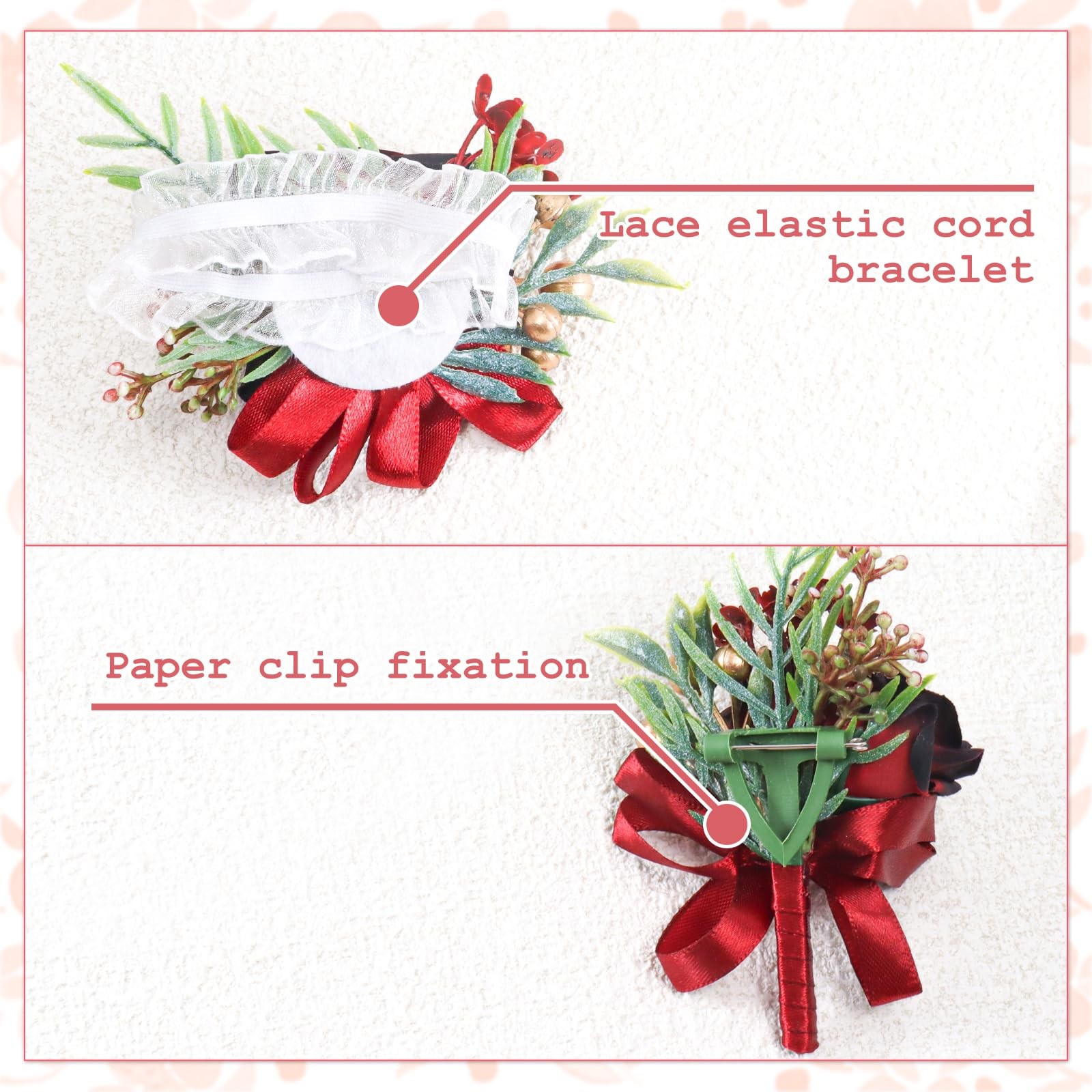 2 PCS Wine Red Rose Wrist Corsage Boutonniere Set Men Women Wedding Prom