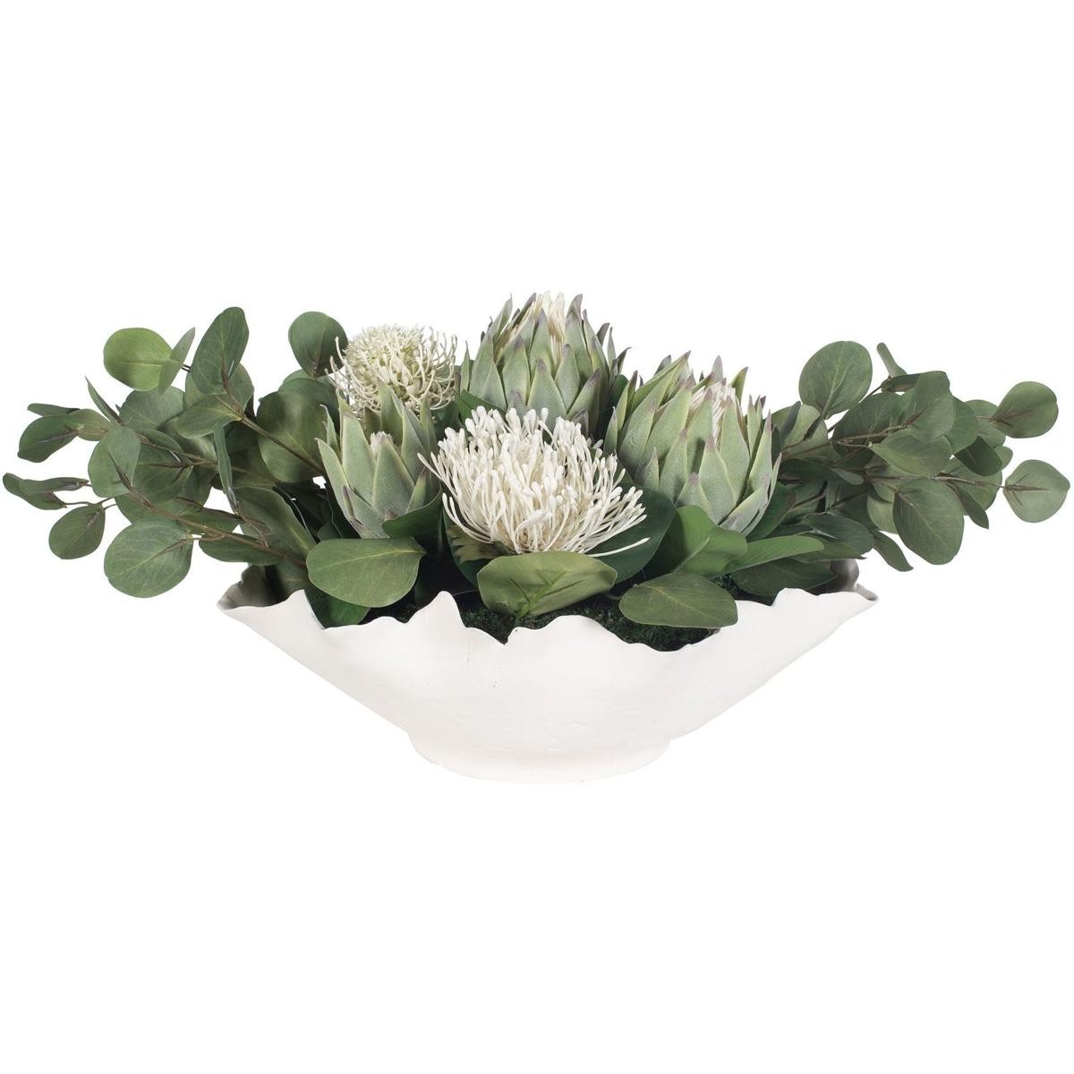 Uttermost 60256 Protea Blooms Off-White and Green Bowl Centerpiece