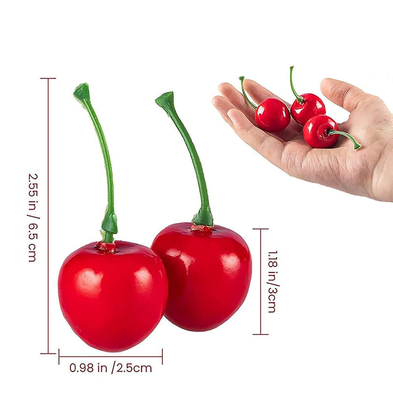 50 Pcs Artificial Cherry Fruits 2.55 Inch Decorations Home Decorations