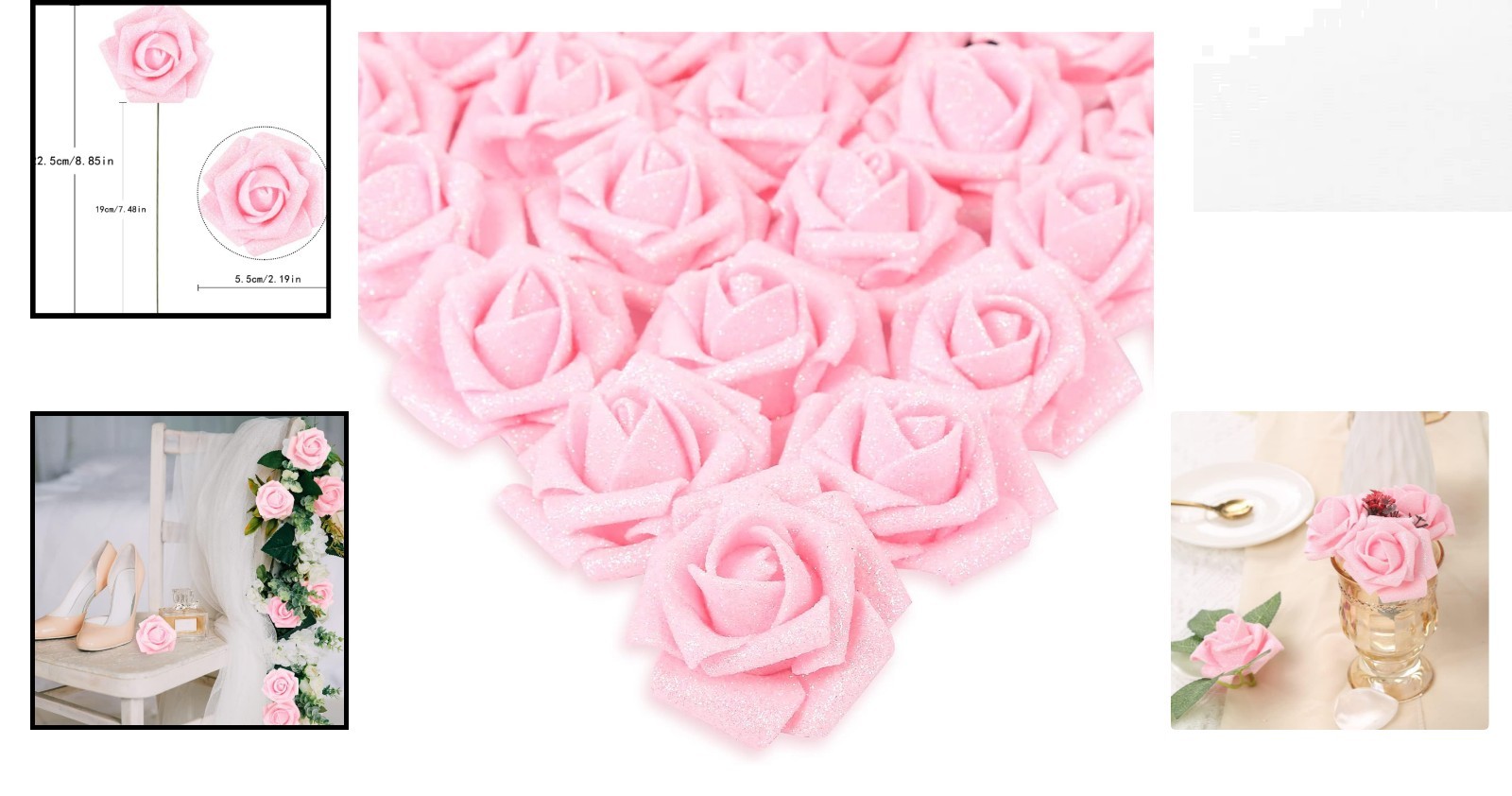 Lifelike 25pcs Pink Glitter Artificial Roses – Wedding & Party Essentials