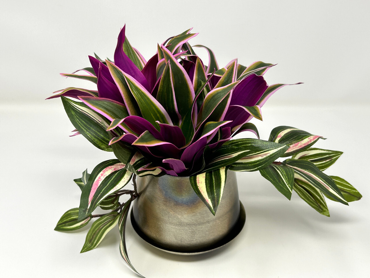 7.5″ Artificial Purple/Pink TRADESCANTIA Silk potted plants in Silver Metal Pot