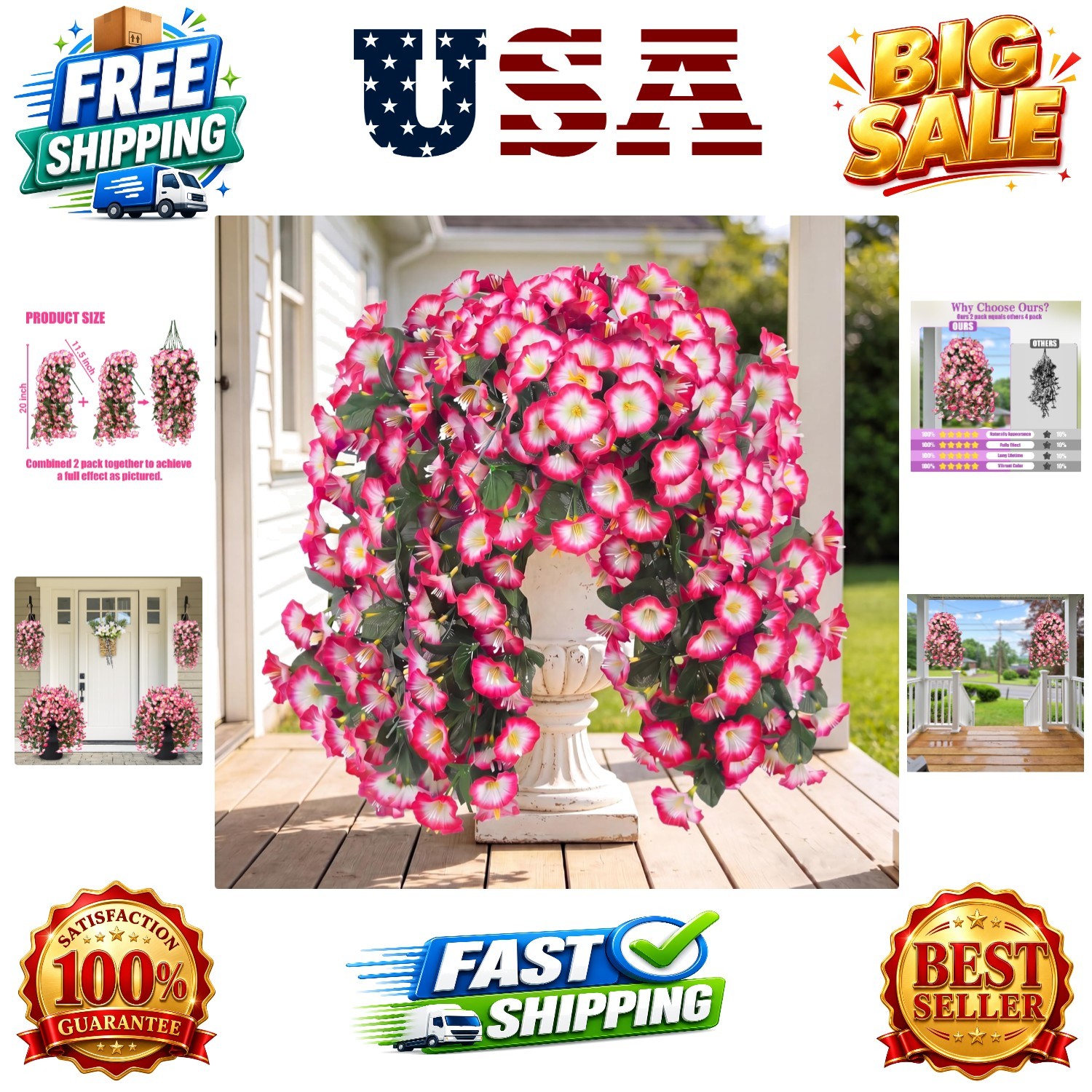 Artificial Fake Hanging Flowers Plants for Outdoor Outside Spring Summer Deco…