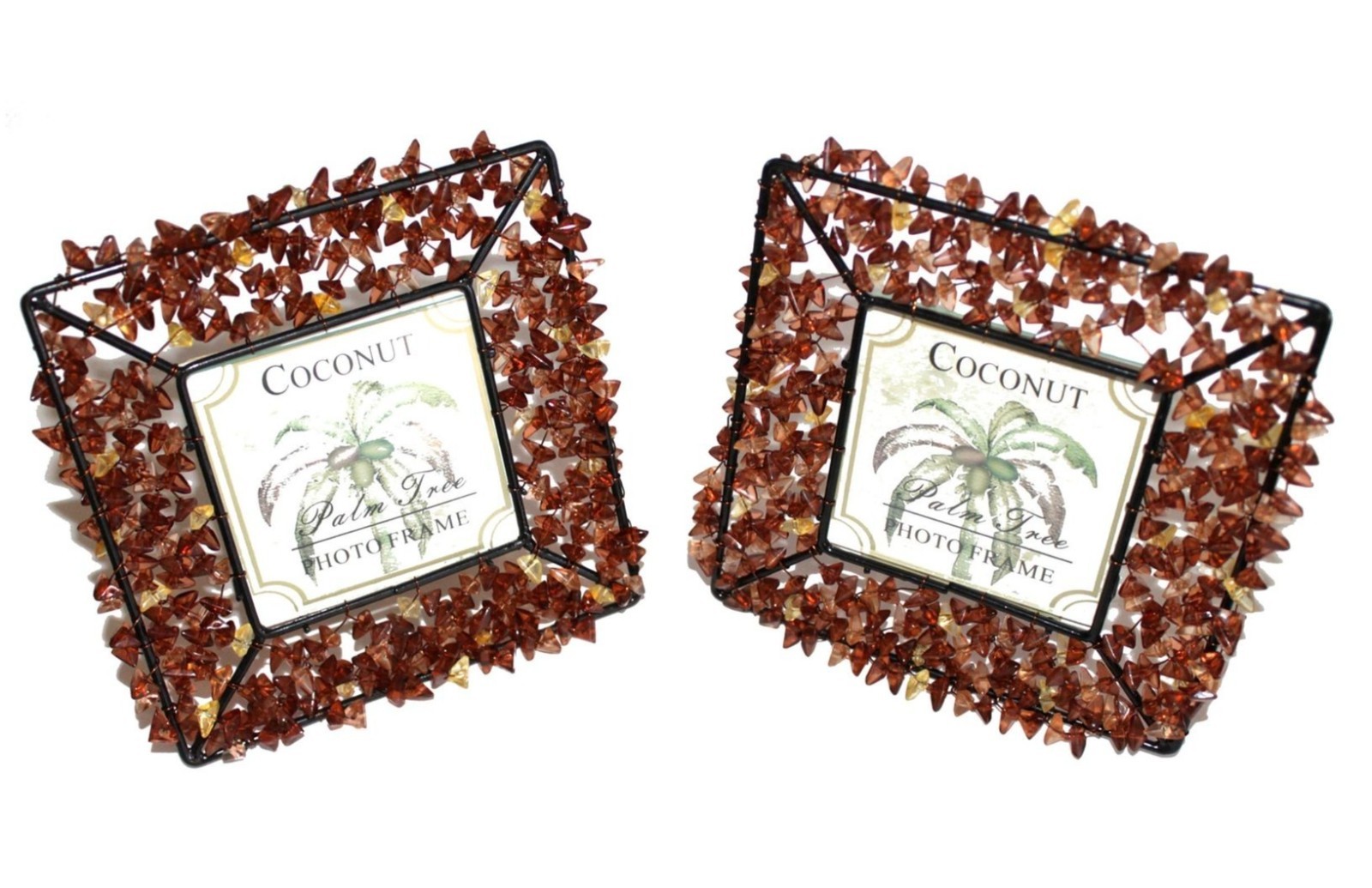 2pc Set 5.75 x5.75″ Wire+Faux Crystals For 3″x3″ Picture Coconut Palm Tree Photo