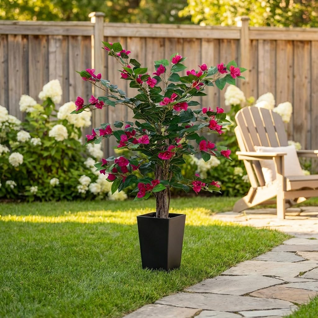 3Ft Faux Bougainvillea Tree with Pot – Indoor/Outdoor Home Decor