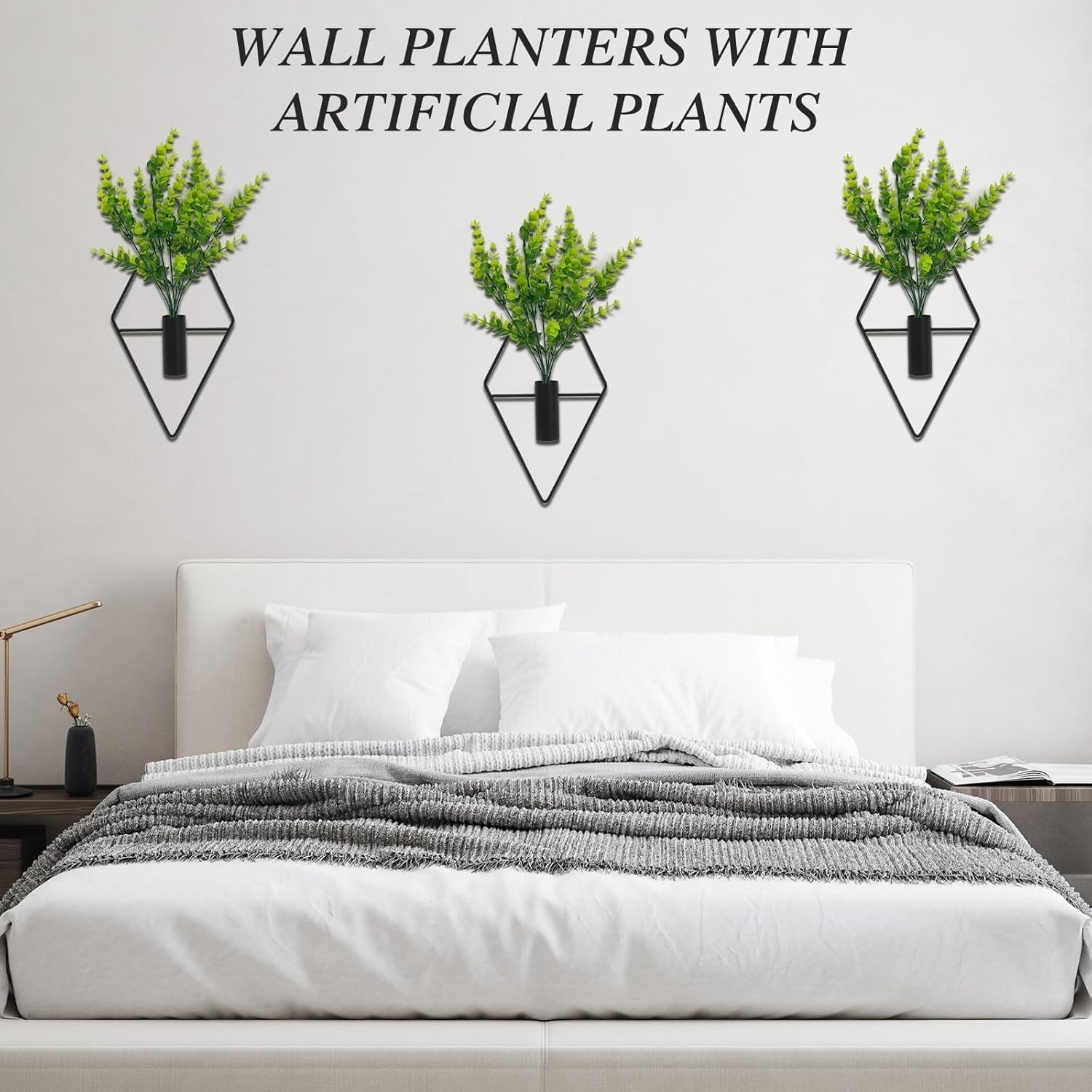 Elegant 3-Piece Geometric Metal Wall Planters with Eucalyptus for Home & Office
