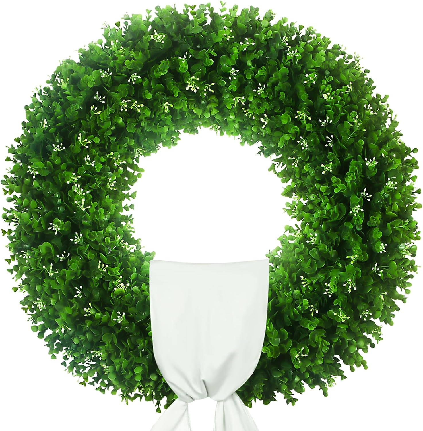 32” UV Resistant Boxwood Wreath with 310 Leaves & 140 Flower Buds for Spring De