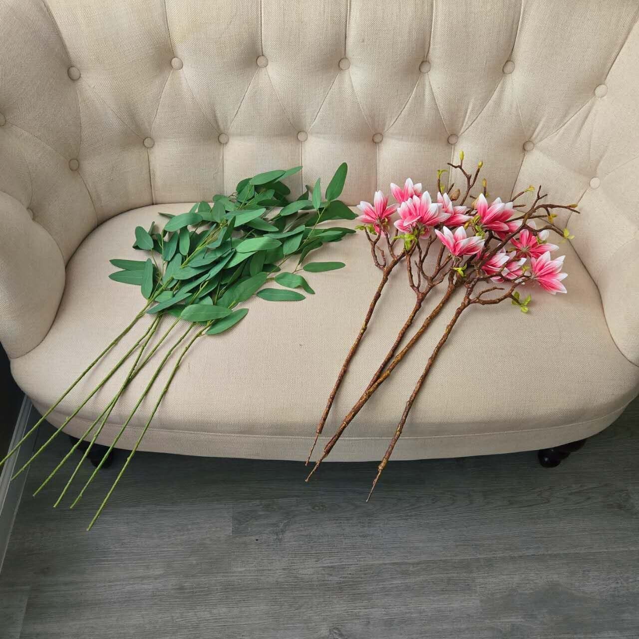 10-Stem Artificial Greenery Set.Magnolia Lotus & Eucalyptus.DIY Projects.