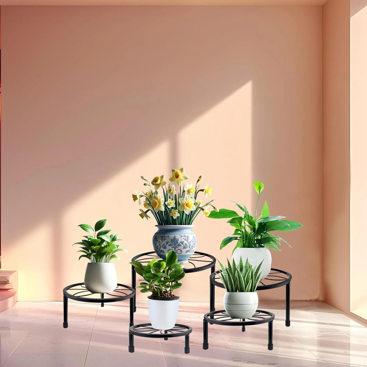 5 Pack Metal Plant Stand Indoor Outdoor Black Flower Pot Rack Rustproof Iron