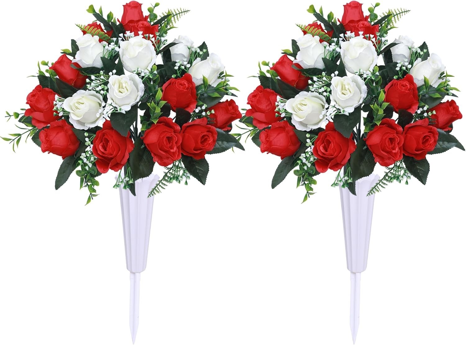 Set of 2 Artificial Cemetery Flowers with Vase,Grave Memorial Flowers,Artificial