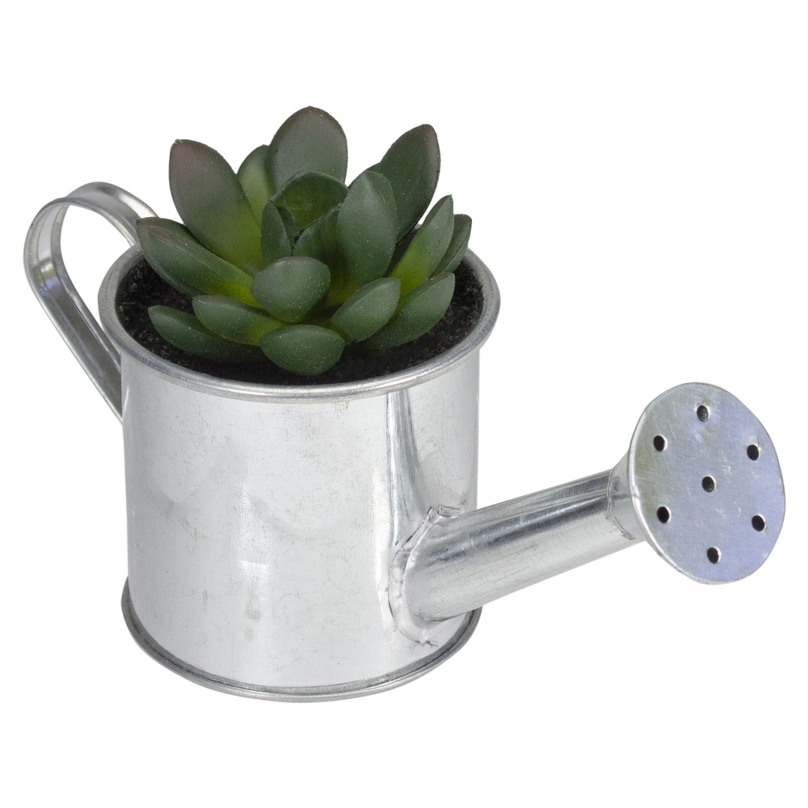 Northlight 4” Tropical Forest Green Mini Artificial Rose Succulent Tin Water Can