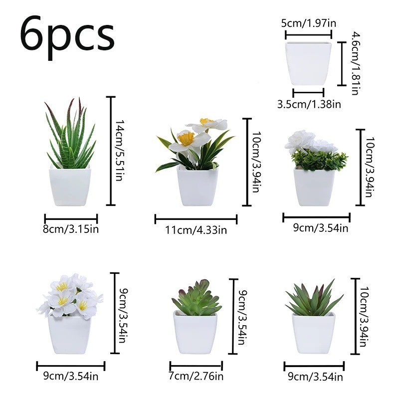 6PCS Artificial Mini Bonsai Plants Potted Greenery Home Office Desk Decor DIY