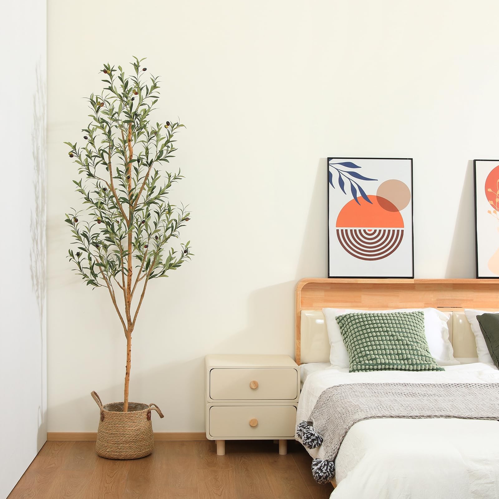 6FT Artificial Olive Tree Indoor – Real Wood Trunk & Silk Leaves