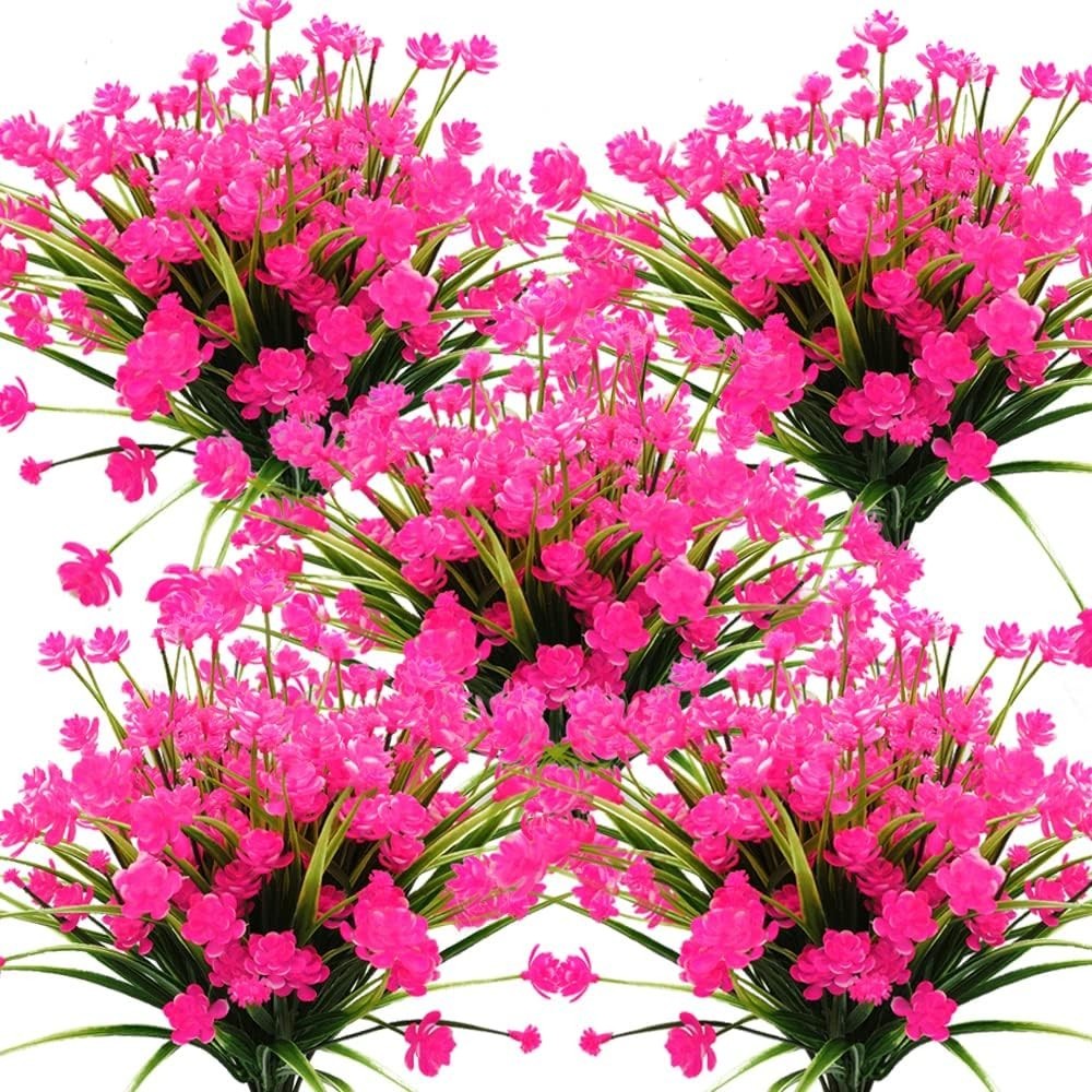 Artificial Flowers Outdoor 10 Bundles Pink UV Resistant Fake Plants Indoor Ga…