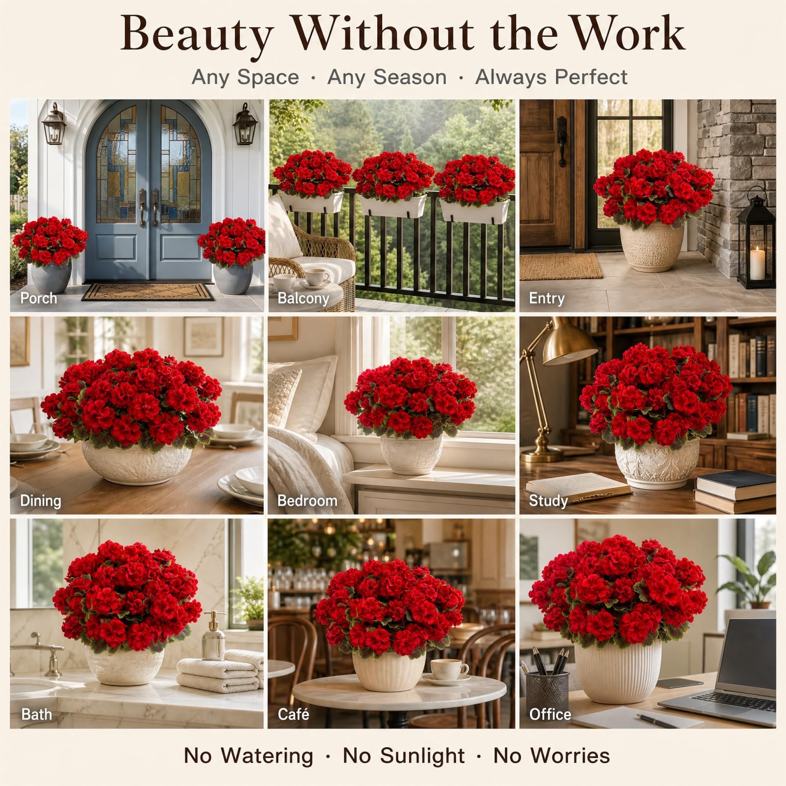 8 Bundles Artificial Geraniums for Outdoors – Red Silk Fake Flowers – UV Resi…
