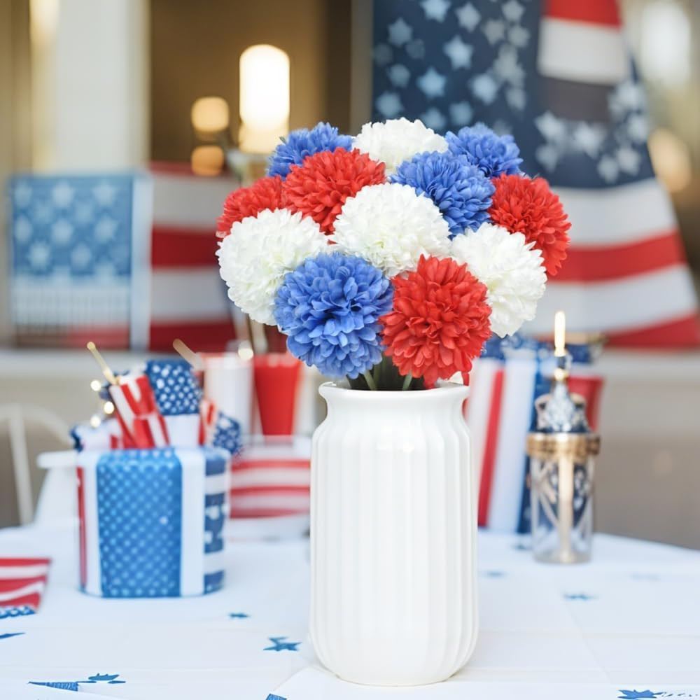 Artificial Chrysanthemum Ball Flowers Bouquet 12Pcs on 4Th of July Glorious Mora