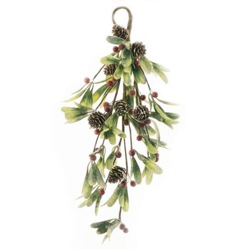 New Christmas Glitter MISTLETOE RED BERRY PINECONE TEARDROP Wreath Swag 20″