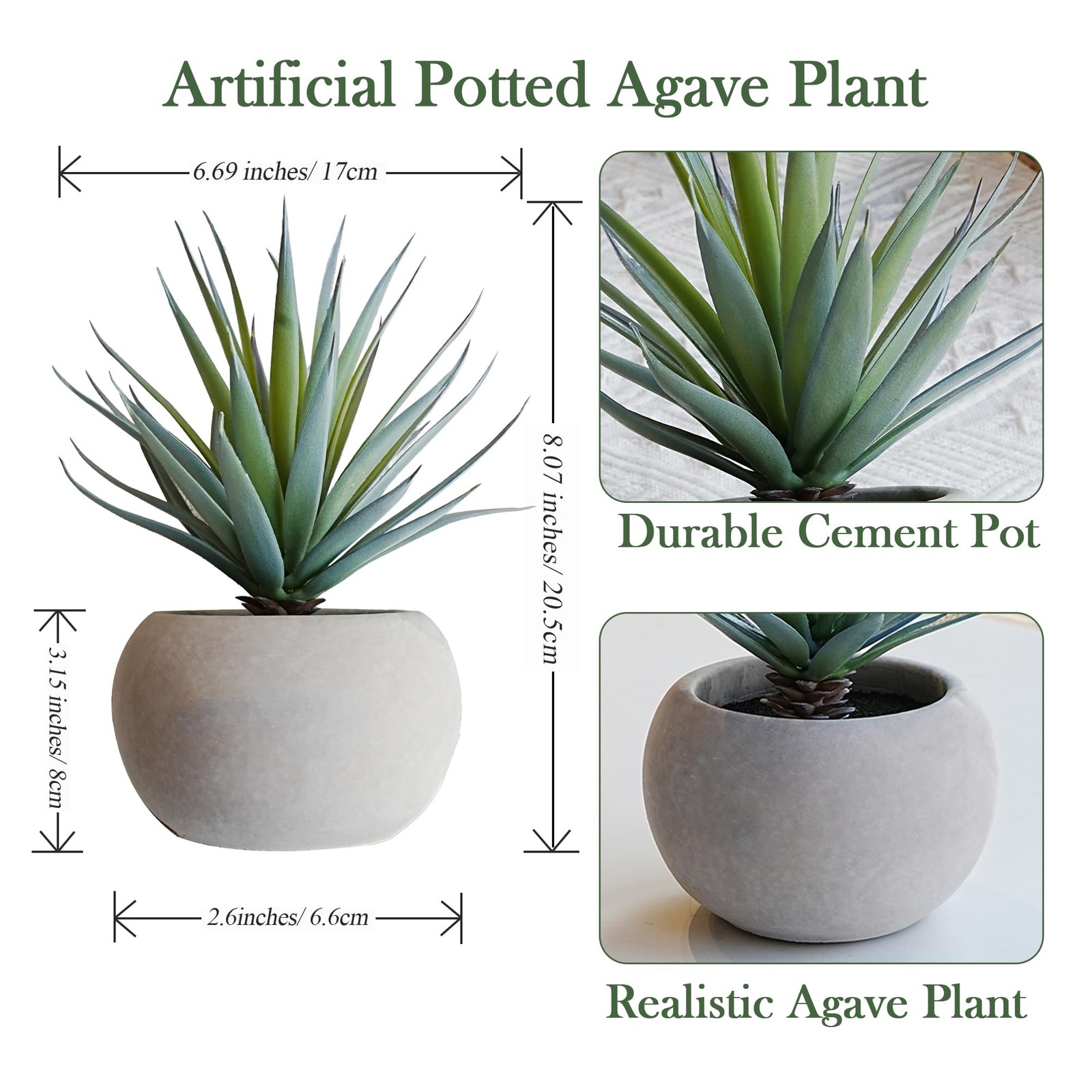 Jahe Agave Artificial Plants, Matte Pot Mini Artificial Plants Indoor, 8.07 i…