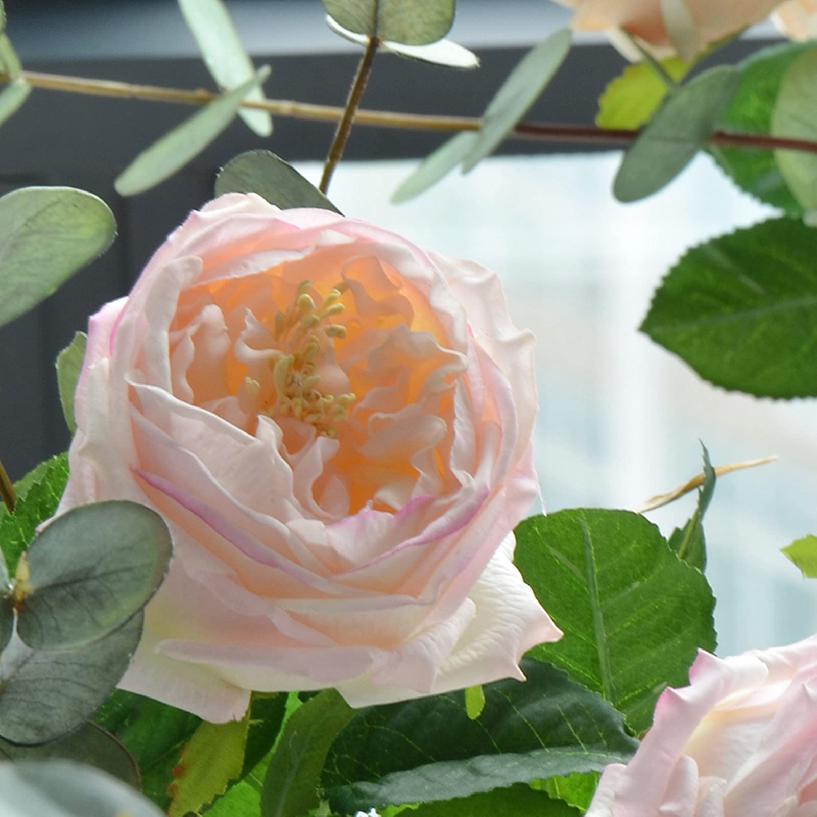 Fake Flowers Light Pink Realistic Roses Bouquet Spring Fall Winter Artificial…
