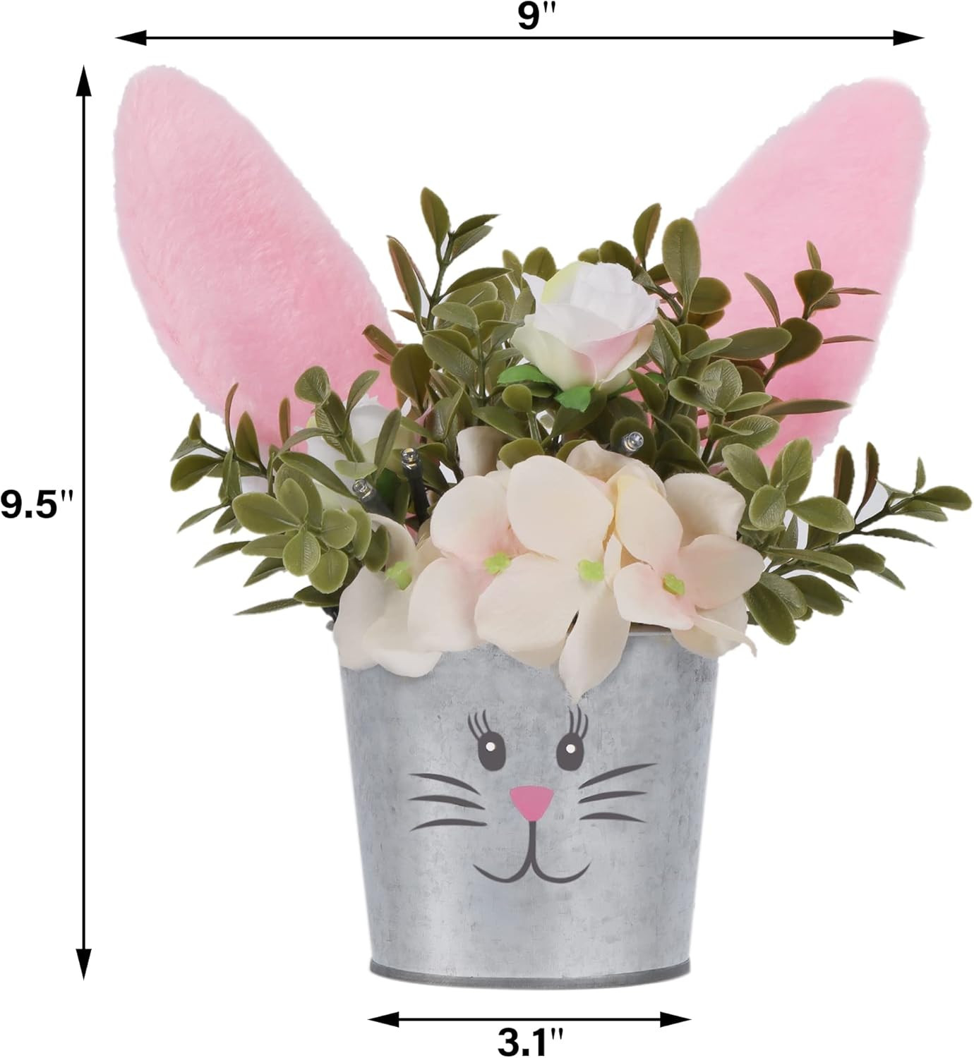Easter Table Decorations Artificial Flower with Bunny Ear, Lighted Easter Desk D