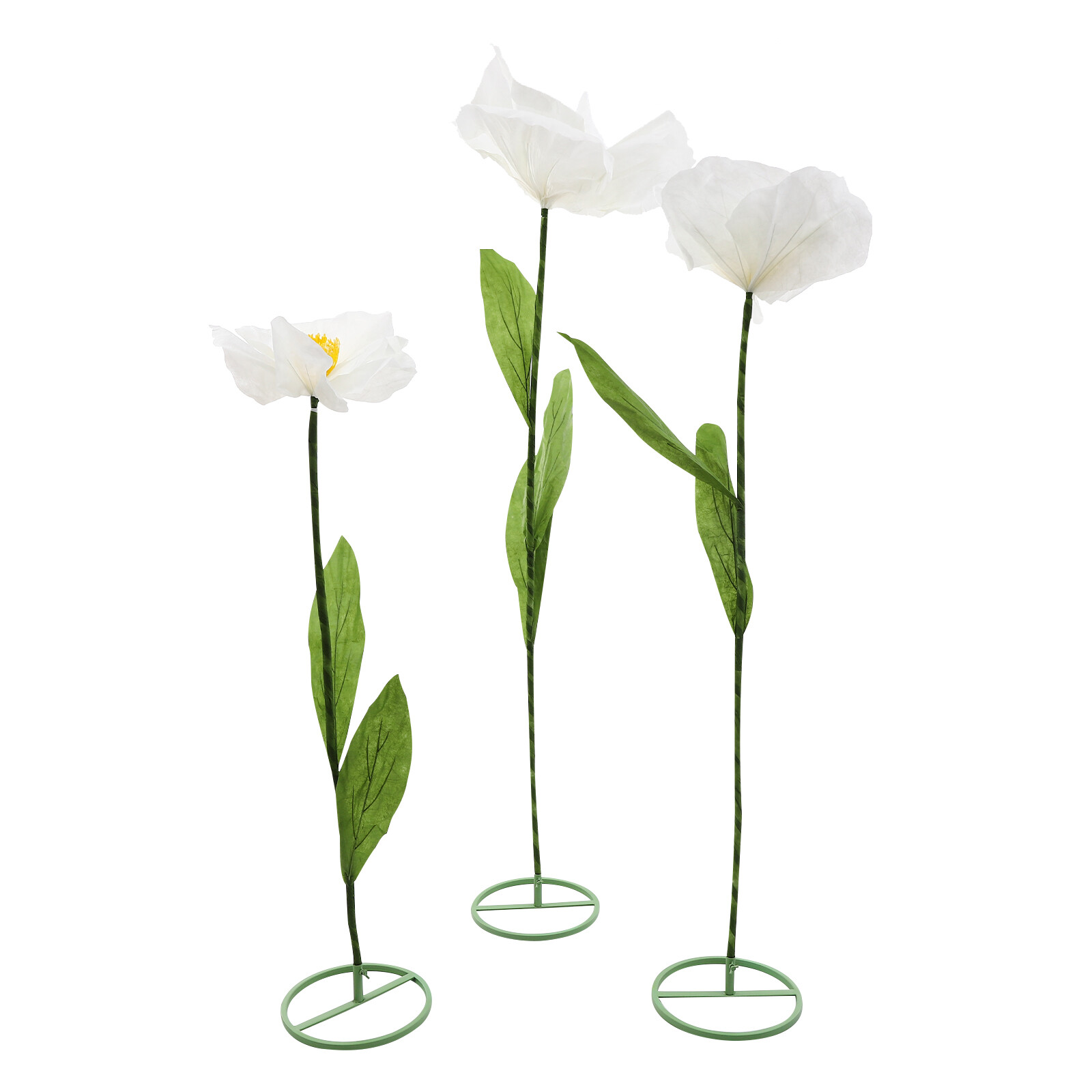 Set of 3 Artificial Flower Free Standing White Corn Poppy Decor Home Wedding