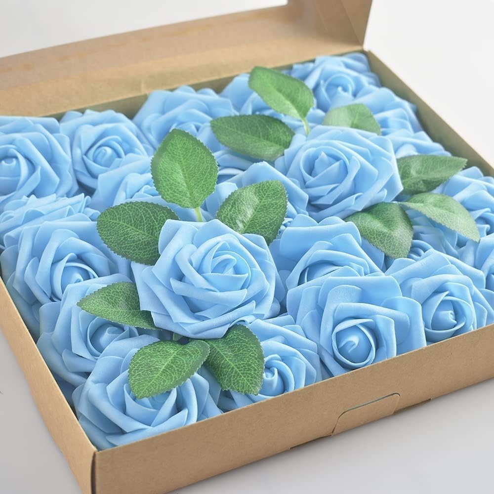 25pcs Aqua Blue Roses with Flexible Stems Indoor Decoration for All Occasions